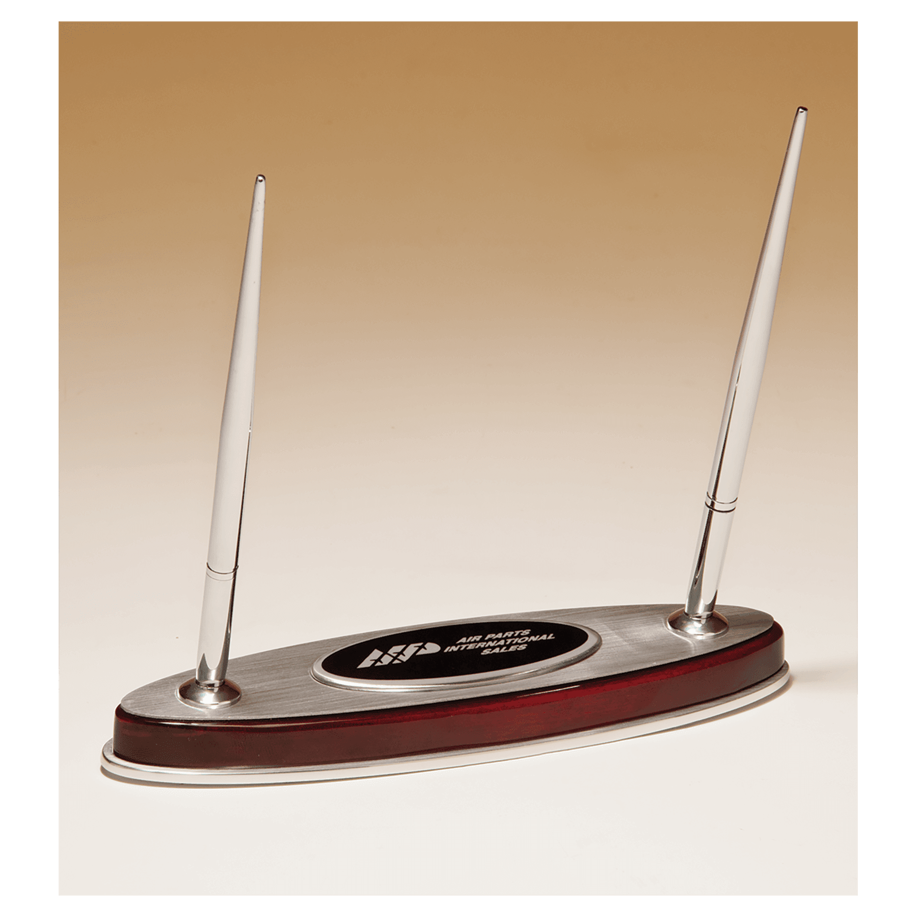 6 1/2" x 7 3/8" Rosewood Piano Finish Pen Set with Silver Aluminum Accents