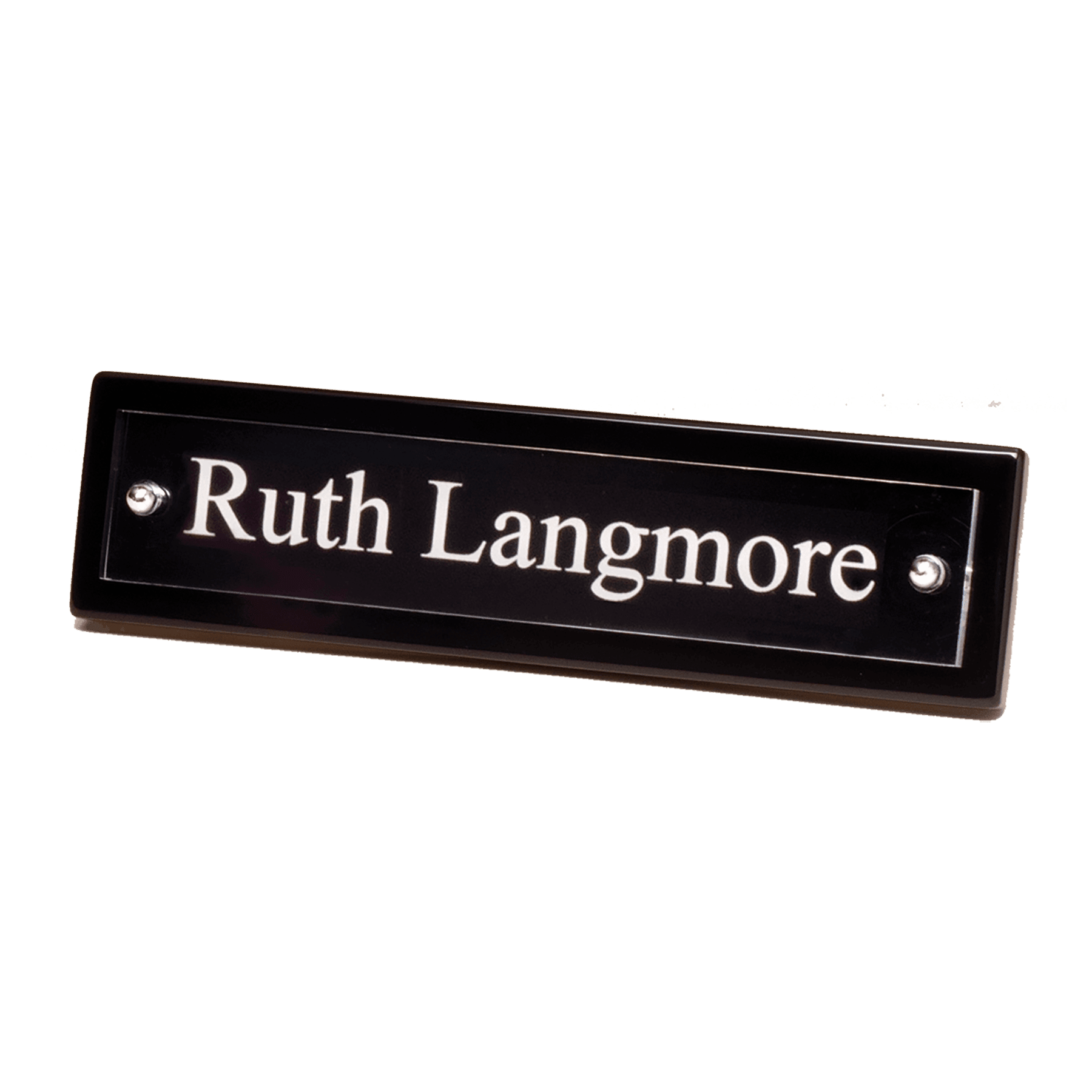 9 1/4" x 2 1/8" Black Piano Finish Nameplate with Acrylic Engraving Plate, Two Silver Posts