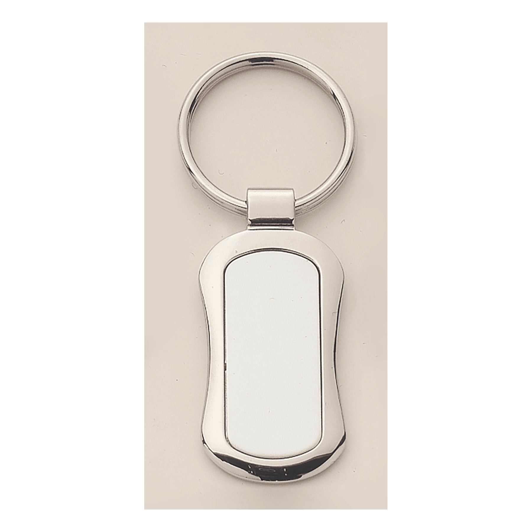 1" x 3 1/4" Polished Silver Key Ring with Matte Silver Laserable Anodized Aluminum Insert