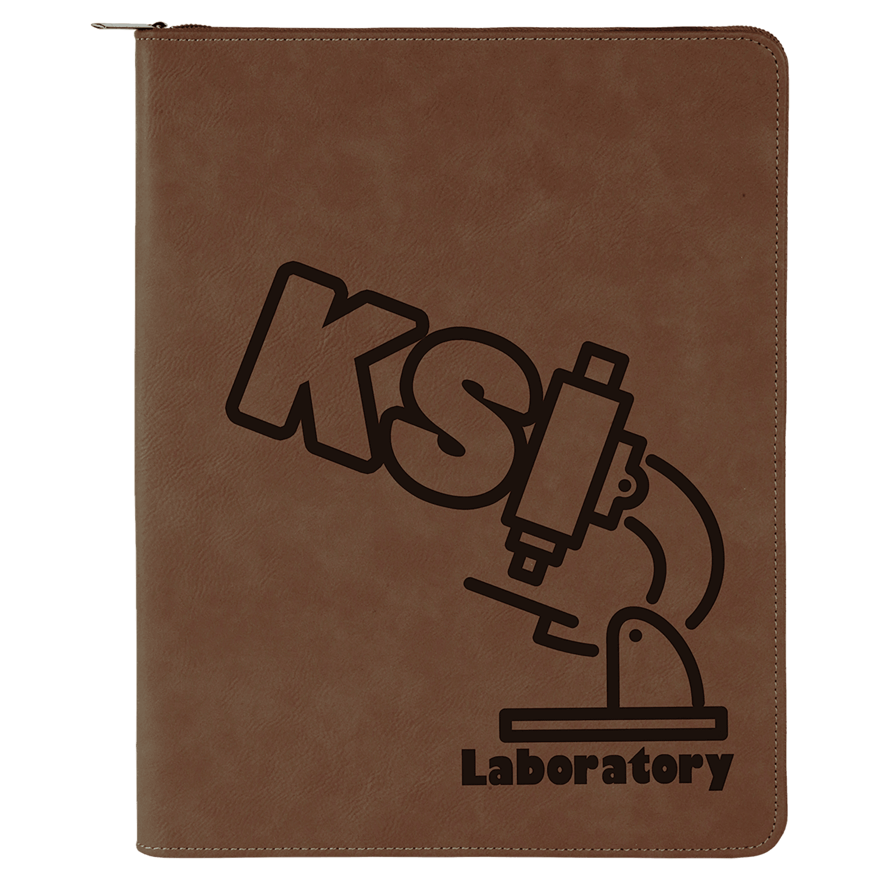 9 1/2" x 12" Dark Brown with Zipper Laserable Leatherette Portfolio with Notepad