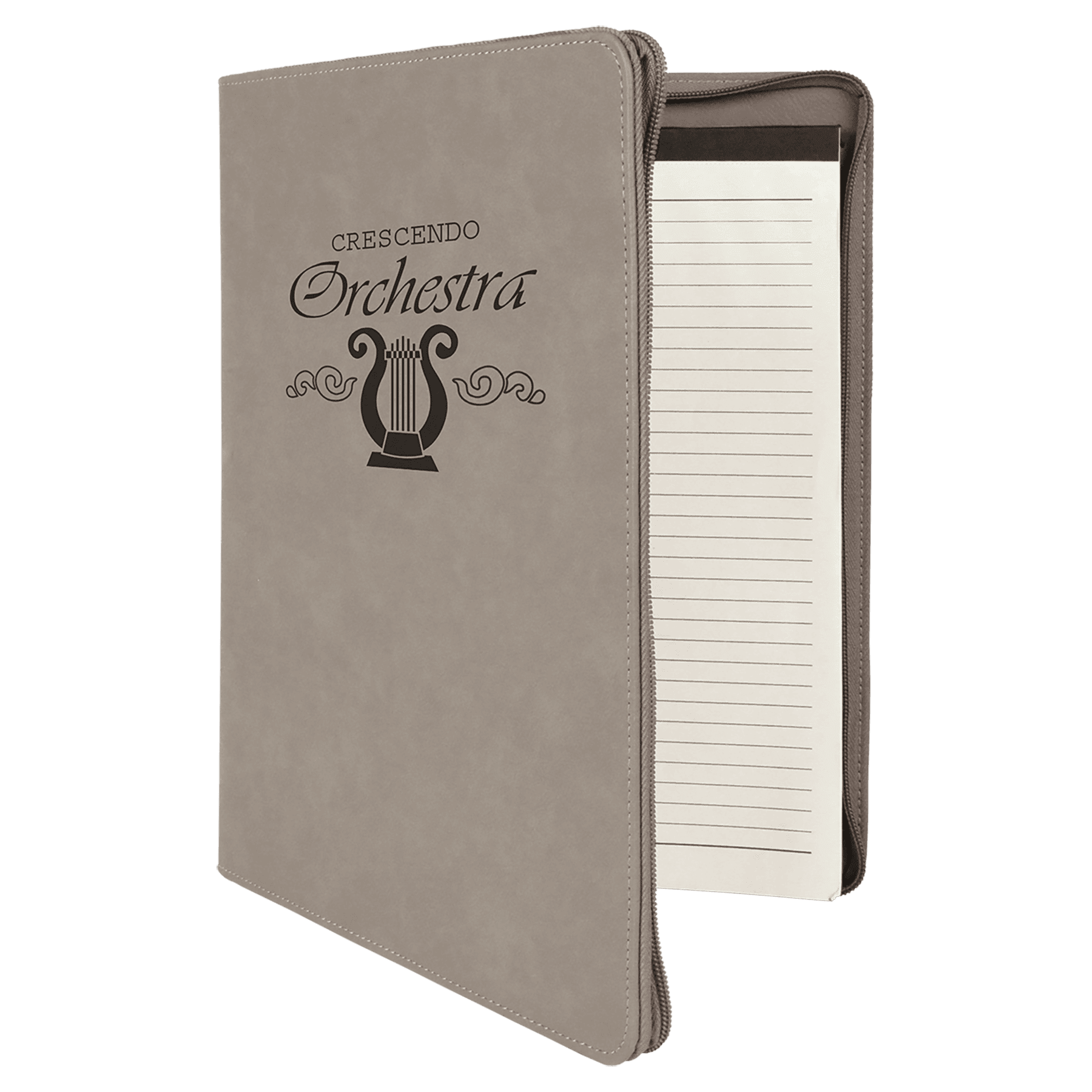 9 1/2" x 12" Gray with Zipper Laserable Leatherette Portfolio with Notepad