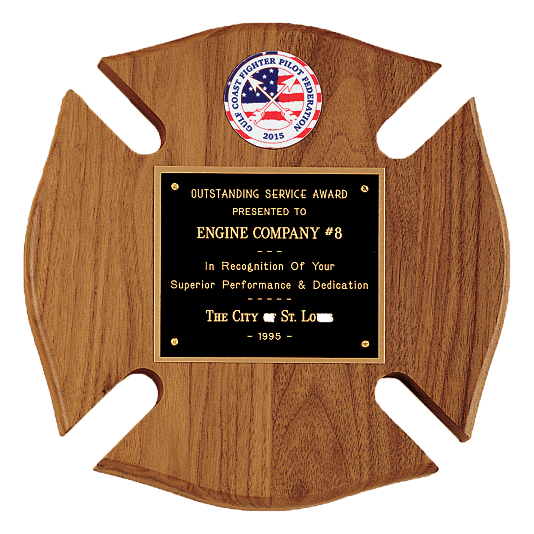 10" x 10" American Walnut Maltese Cross Plaque w/Black Brass Plate and 2" Insert (sold separately)