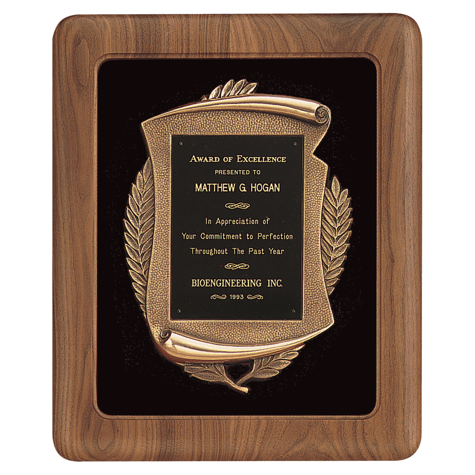 14" x 17" American Walnut Frame w/Black Velour Back/Bronze Finish Frame/Black Brass Plate