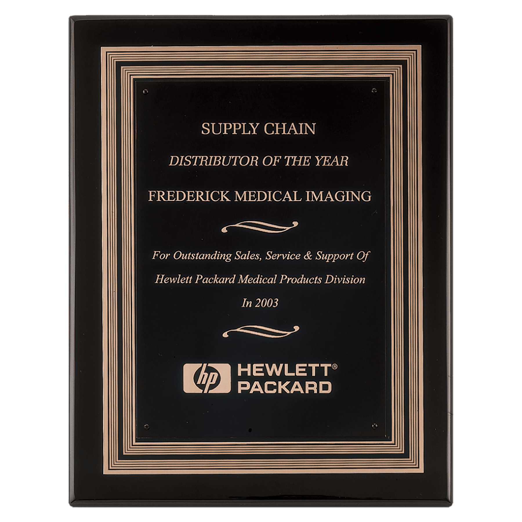 11" x 14" Black Piano Finish Plaque w/Black/Gold Embossed Back Plate & Black Brass Plate