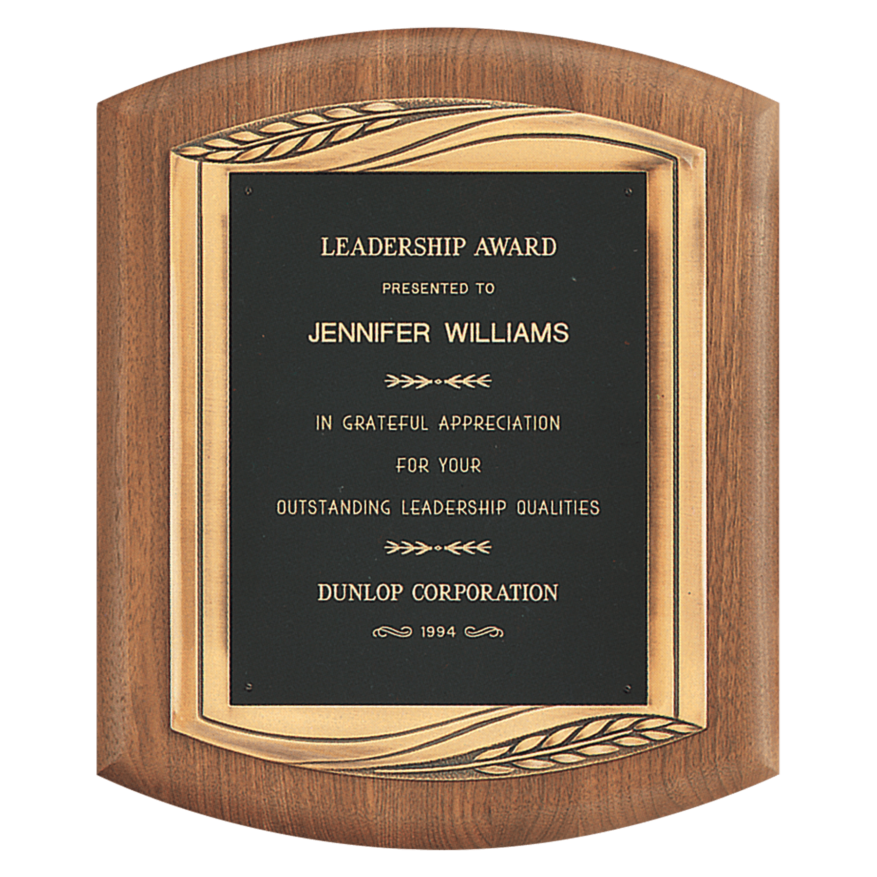 11 1/2" x 14" American Walnut Plaque with Antique Bronze Finish Frame Casting and Black Laserable Brass Personalization Plate