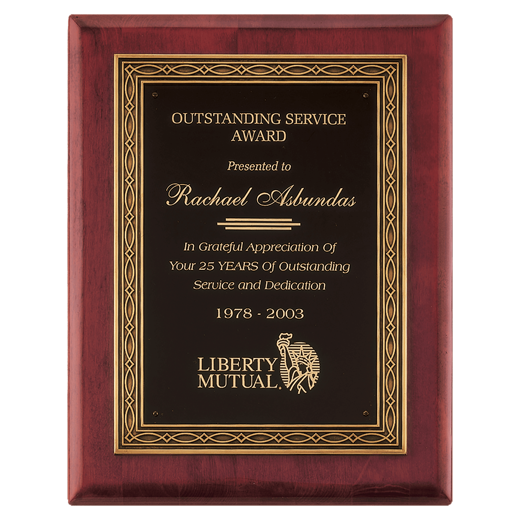 11" x 14" Rosewood Piano Finish Plaque w/Antique Bronze Cast Frame and Black Brass Plate