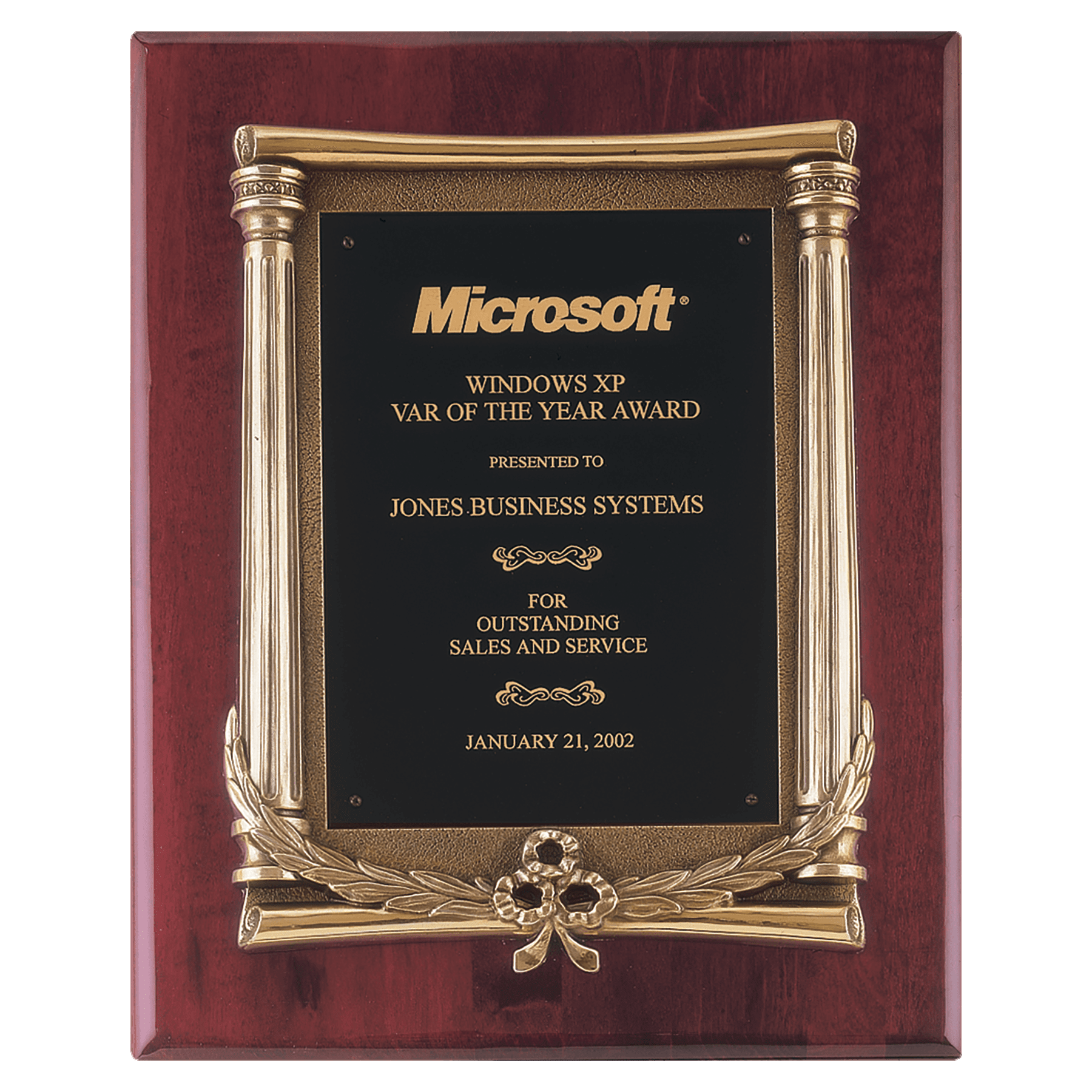 10 1/2" x 13" Rosewood Piano Finish Plaque, Antique Bronze Frame Casting, Black Brass Plate