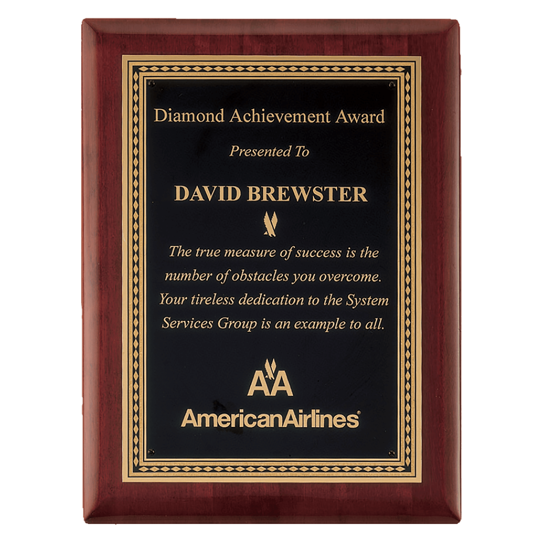 9" x 12" Airflyte Premium Rosewood Piano Finish Plaque with Gold Border Black LaserFX Plate