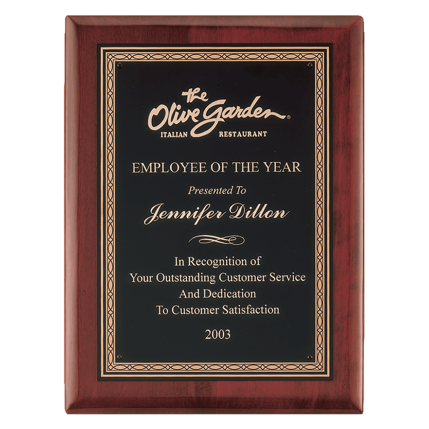 7" x 9" Airflyte Premium Rosewood Piano Finish Plaque with Gold Border Laserable Black Brass PLate