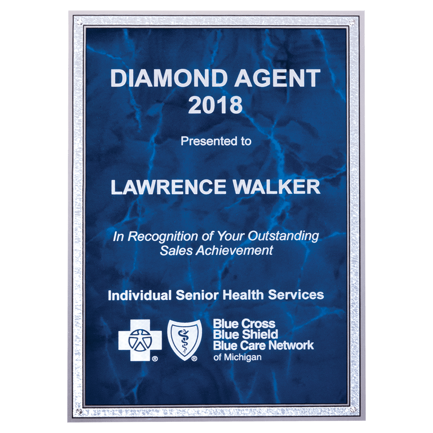 5 1/4" x 7 1/4" Sapphire Marble Laserable Aluminum Plate with Silver Border