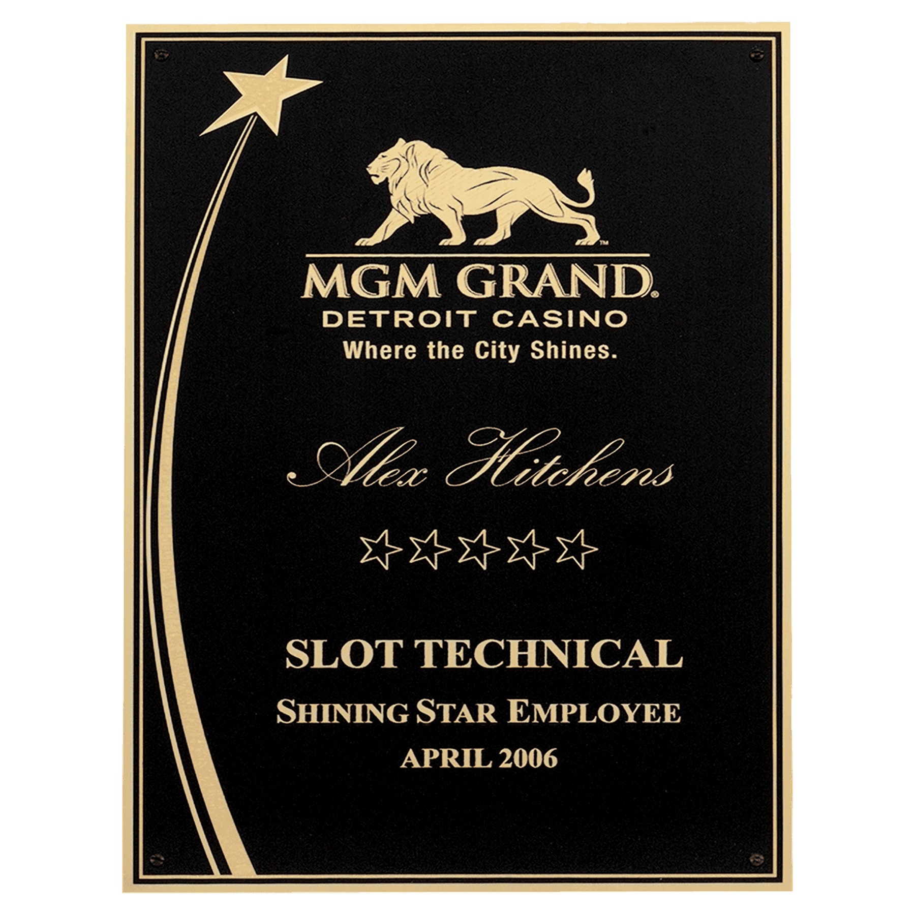 6 1/4" x 8 3/4" Black Laser Engravable Brass Plated Steel Shooting Star Plate with Gold Florentine Accents and Four Holes