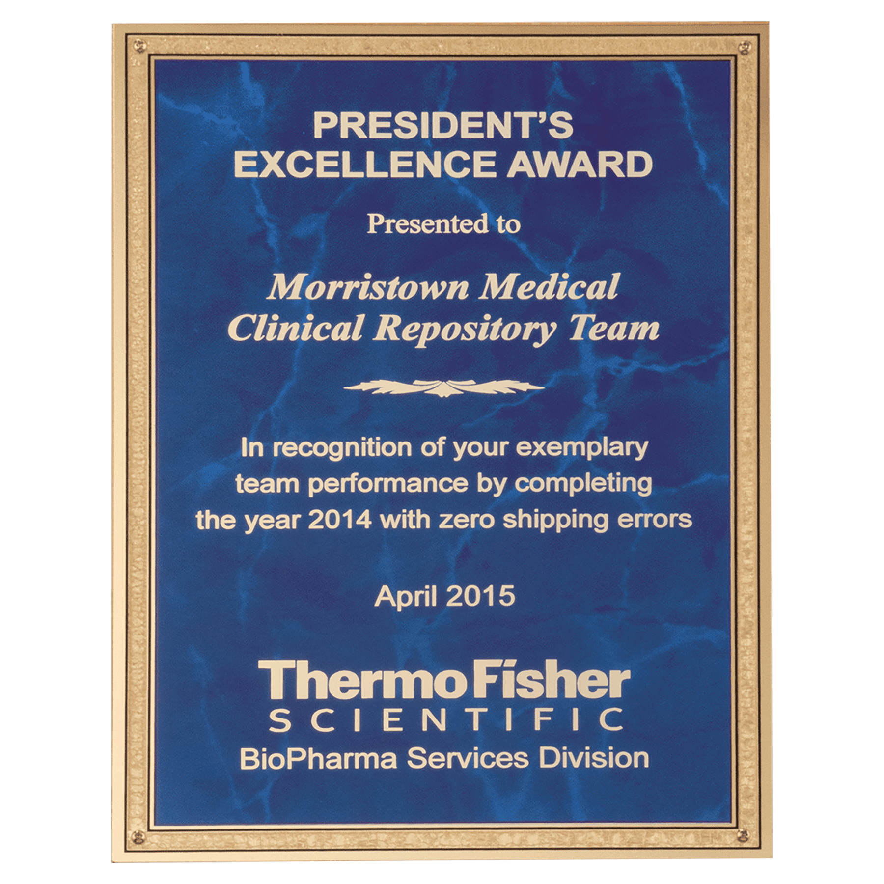 6" x 8" Sapphire Marble LaserFX Plate with Gold Florentine Border and Four Holes