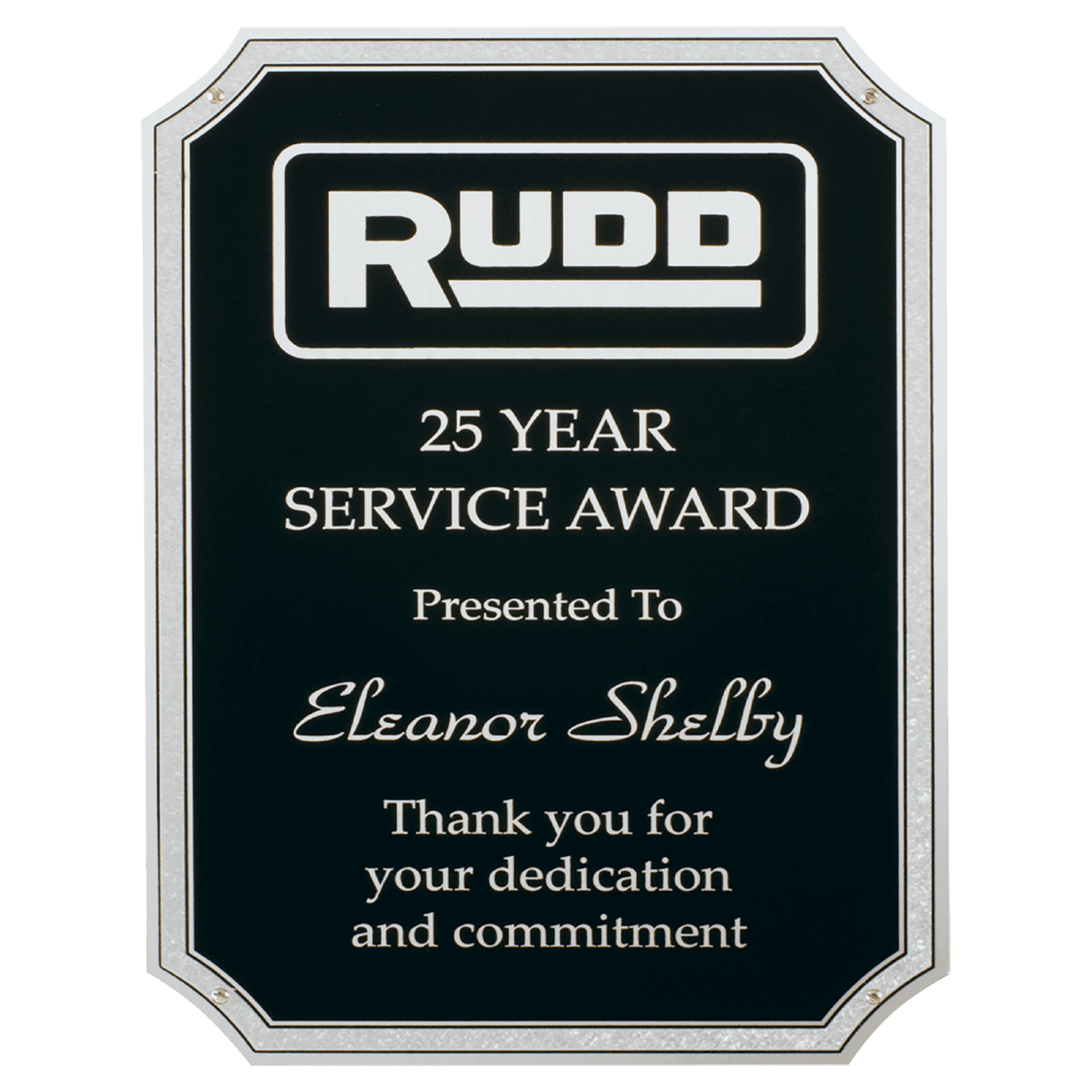 5 1/4" x 7 1/4 Notched Corner Aluminum Plate with Silver Florentine Border and Black Textured Center