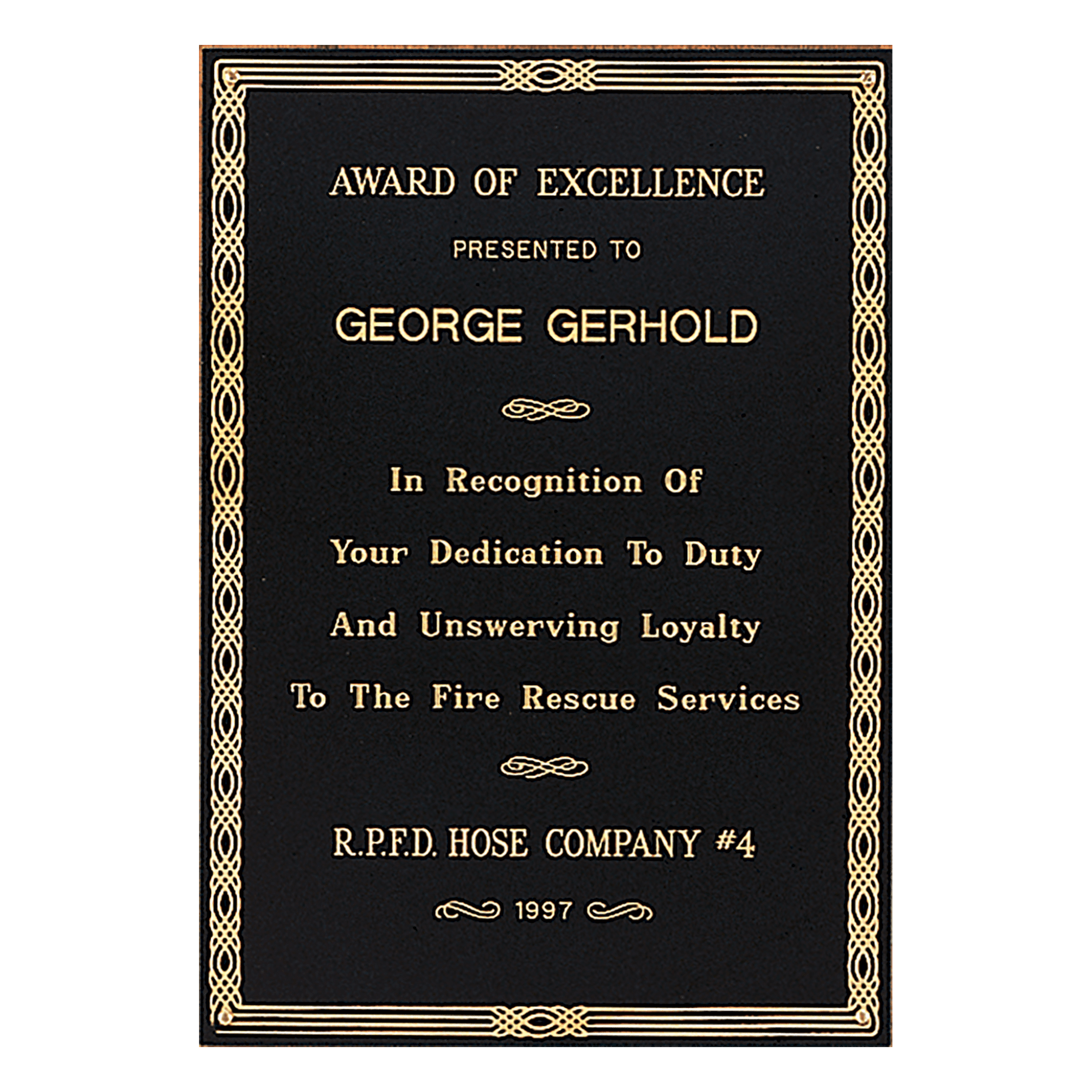 7" x 10" Black Laserable Brass Plate with Gold Design Border and Four Holes