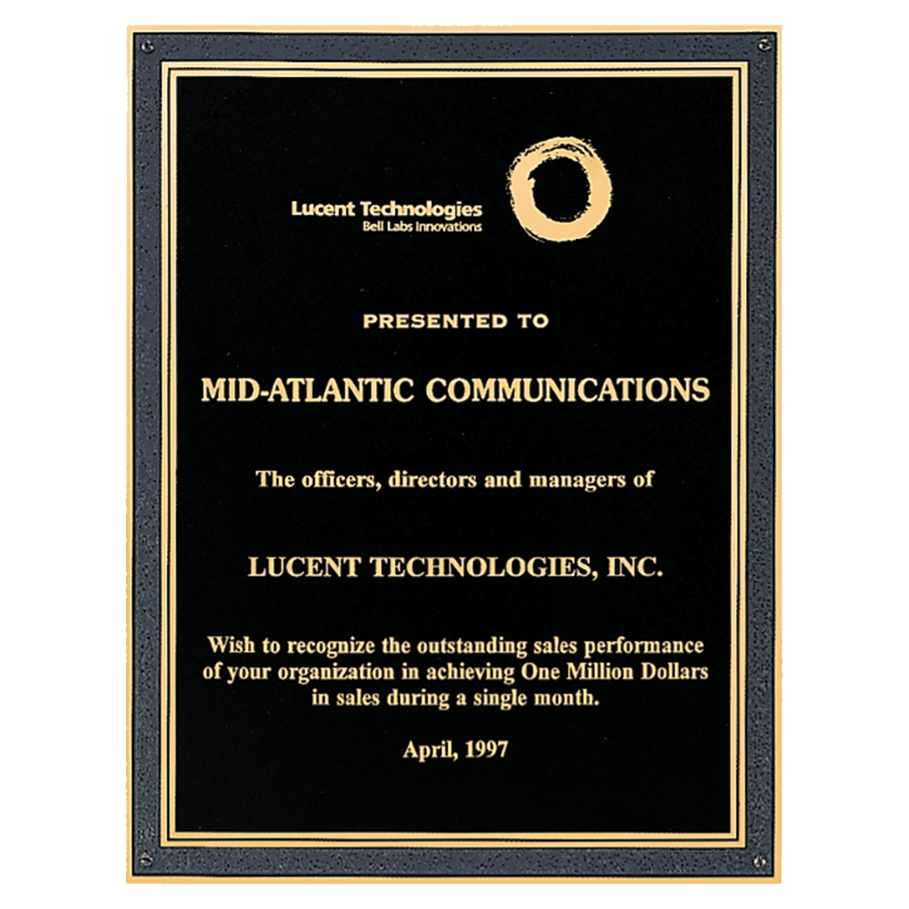 8 1/2" x 11" Brass Plated Steel Black Plate with Gold Florentine Border and Four Holes