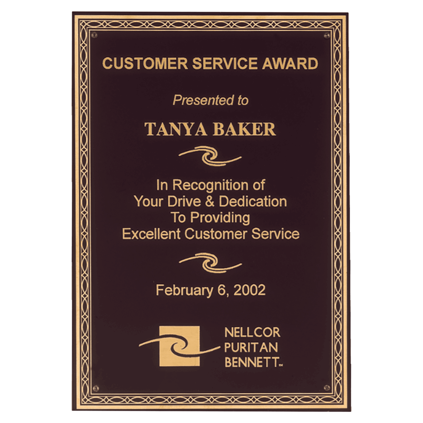 7" x 10" Black Laserable Brass Plate with Gold Braided Border Design and Four Holes