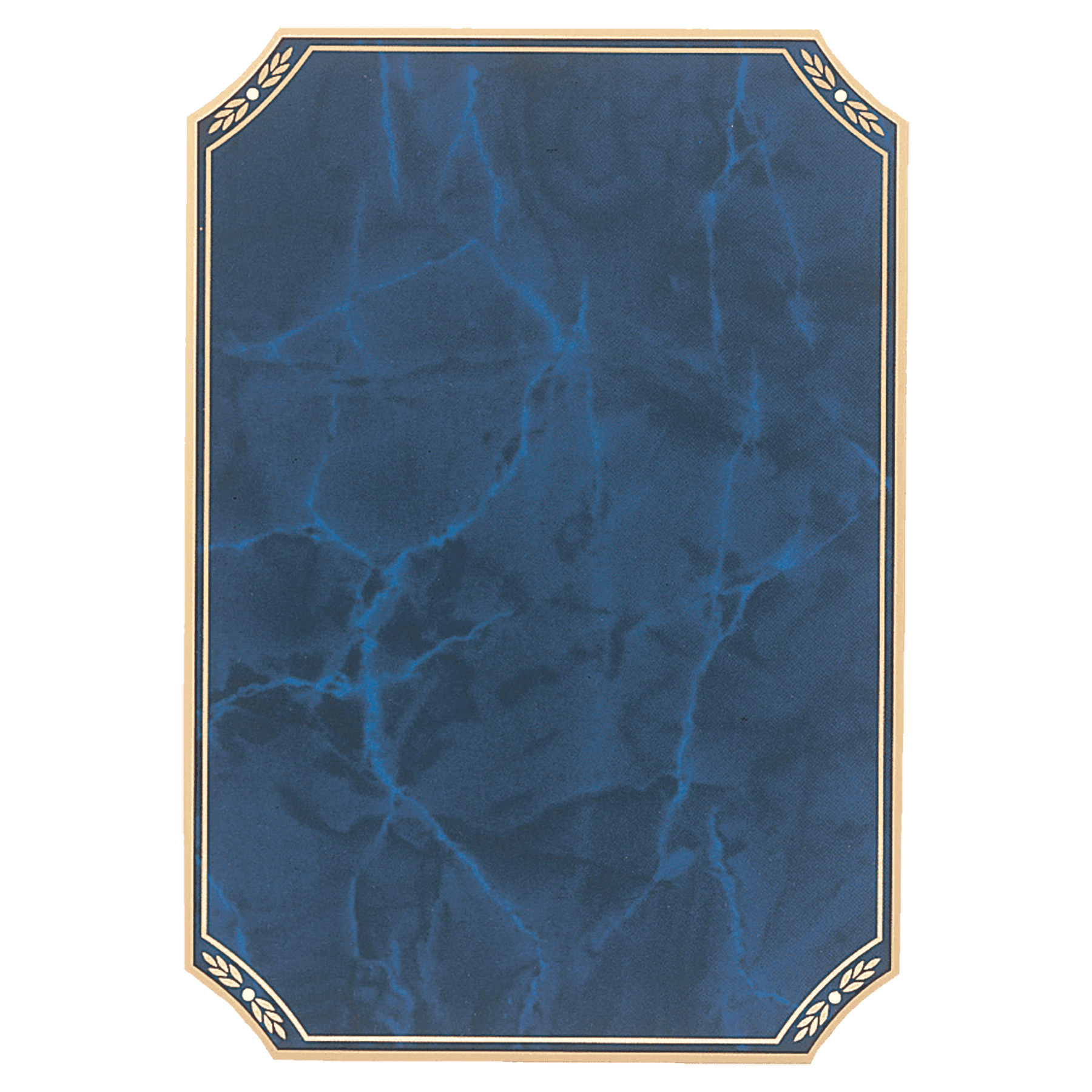 5 1/4" x 6 1/4" Airflyte Brass Plated Steel Sapphire Marble Clipped Corner Plate with Gold Border