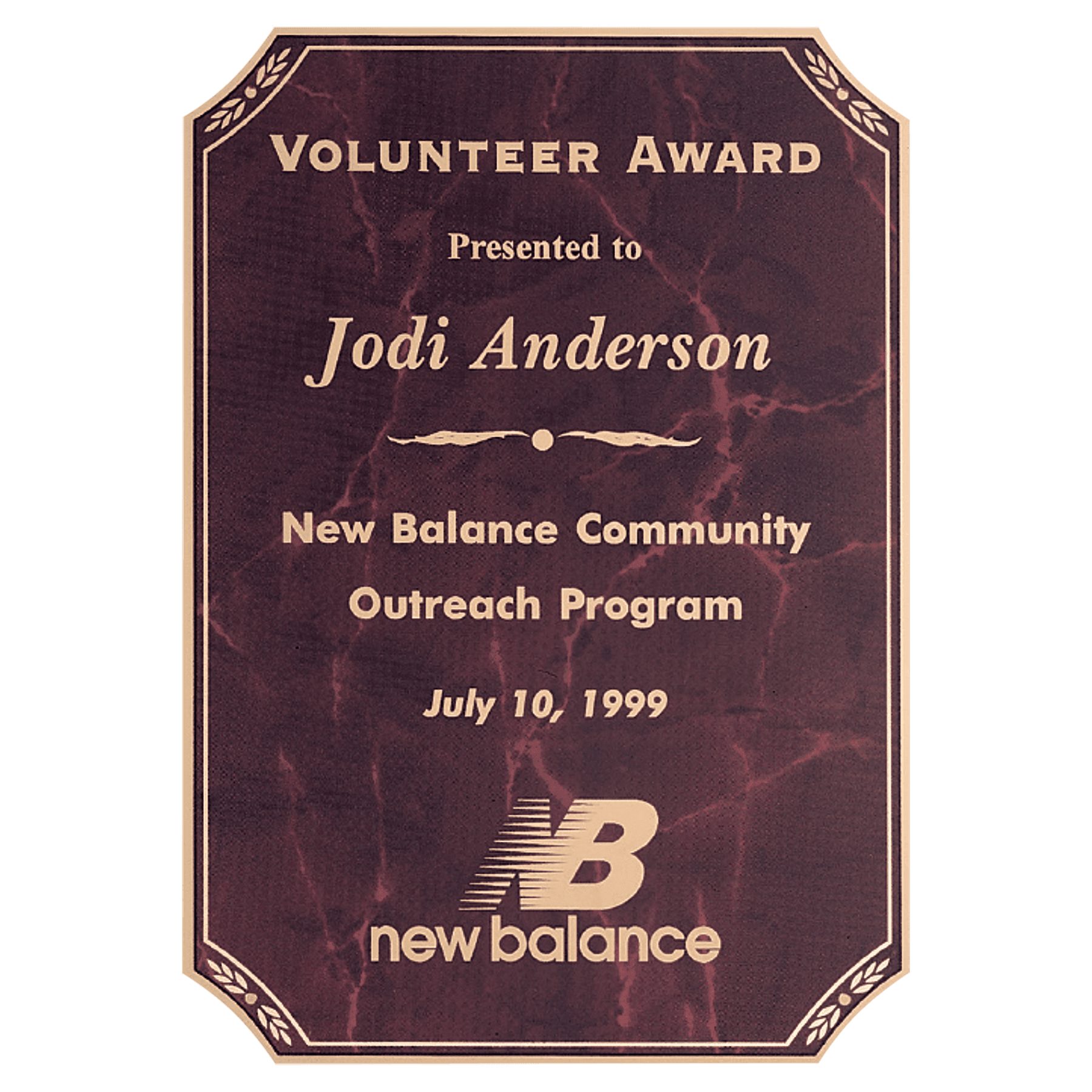 7" x 10" Airflyte Ruby Marble Brass Plated Steel Plate with Notched Corners, Gold Border and Four Holes