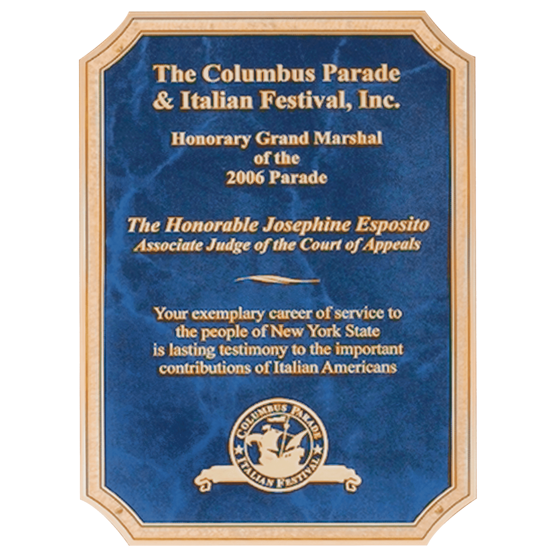 7" x 10" Sapphire Marble Laser Engravable Brass Plated Steel Plate with Notched Corners, Gold Florentine Border and Four Holes