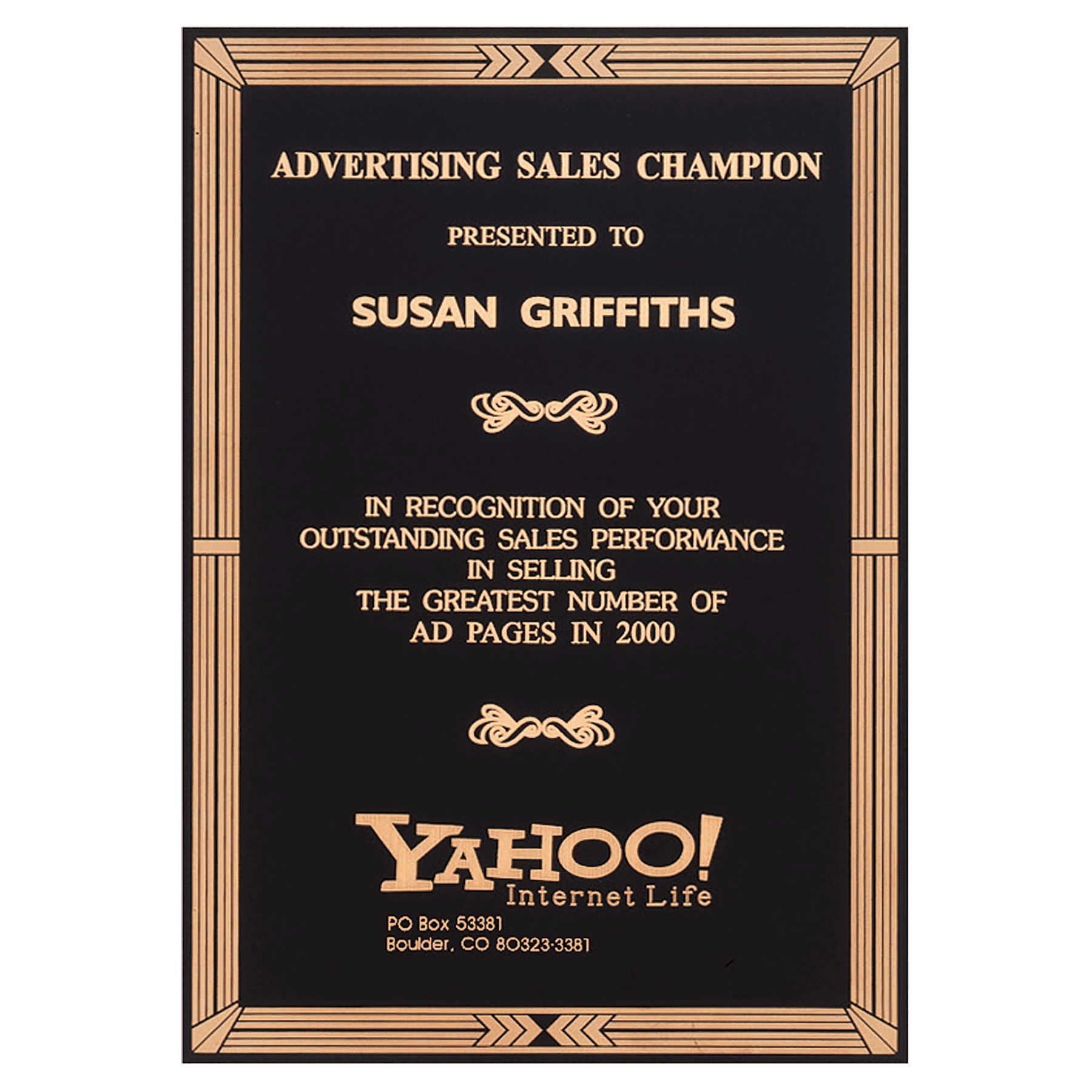 7" x 10" Black Laser Engravable Brass Plate with Gold Southwestern Design Border and Four Holes