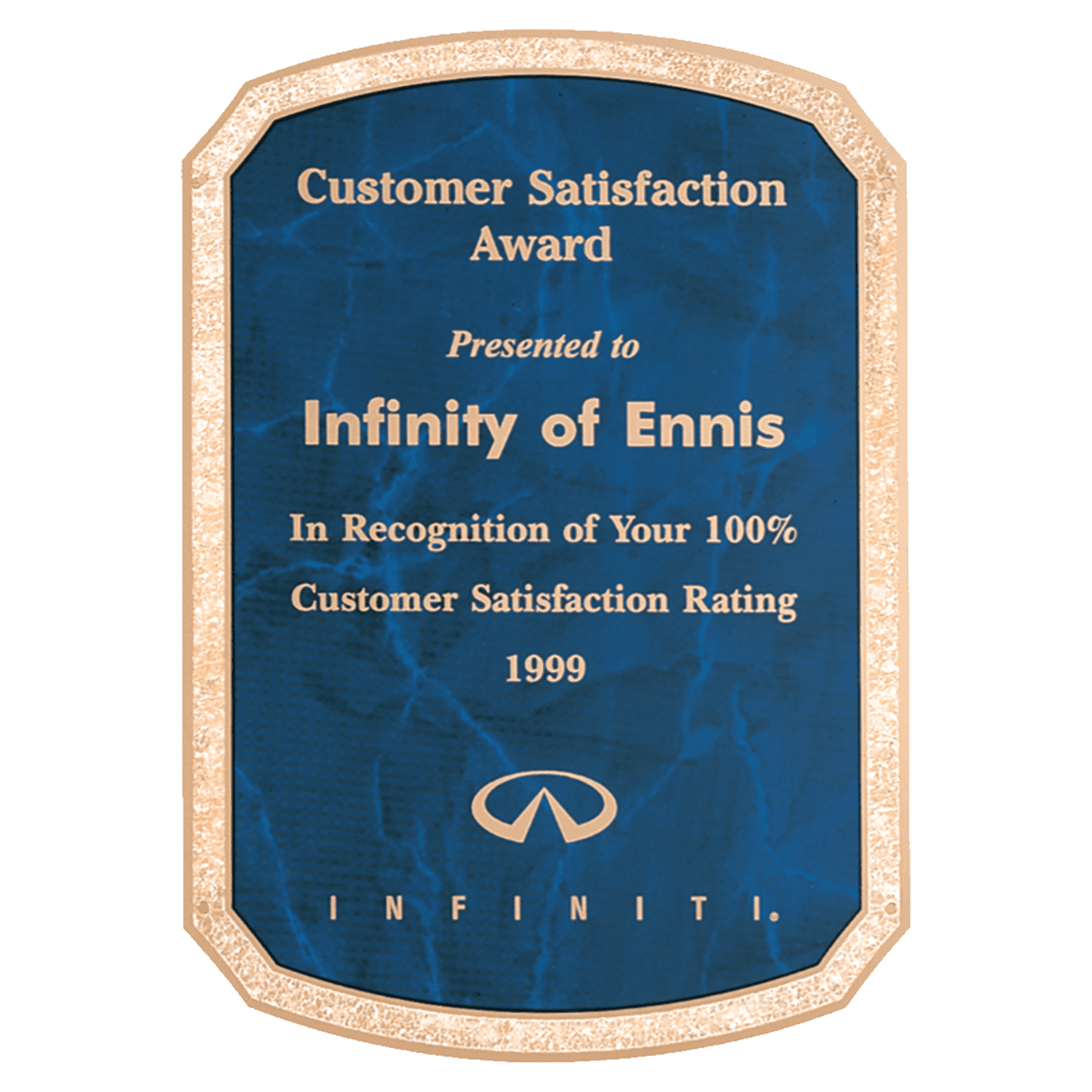 5 5/8" x 6 5/8" Brass Plated Steel Sapphire Marble Notched Corner Plate with Radius Top and Bottom, Gold Florentine Border and Four Holes