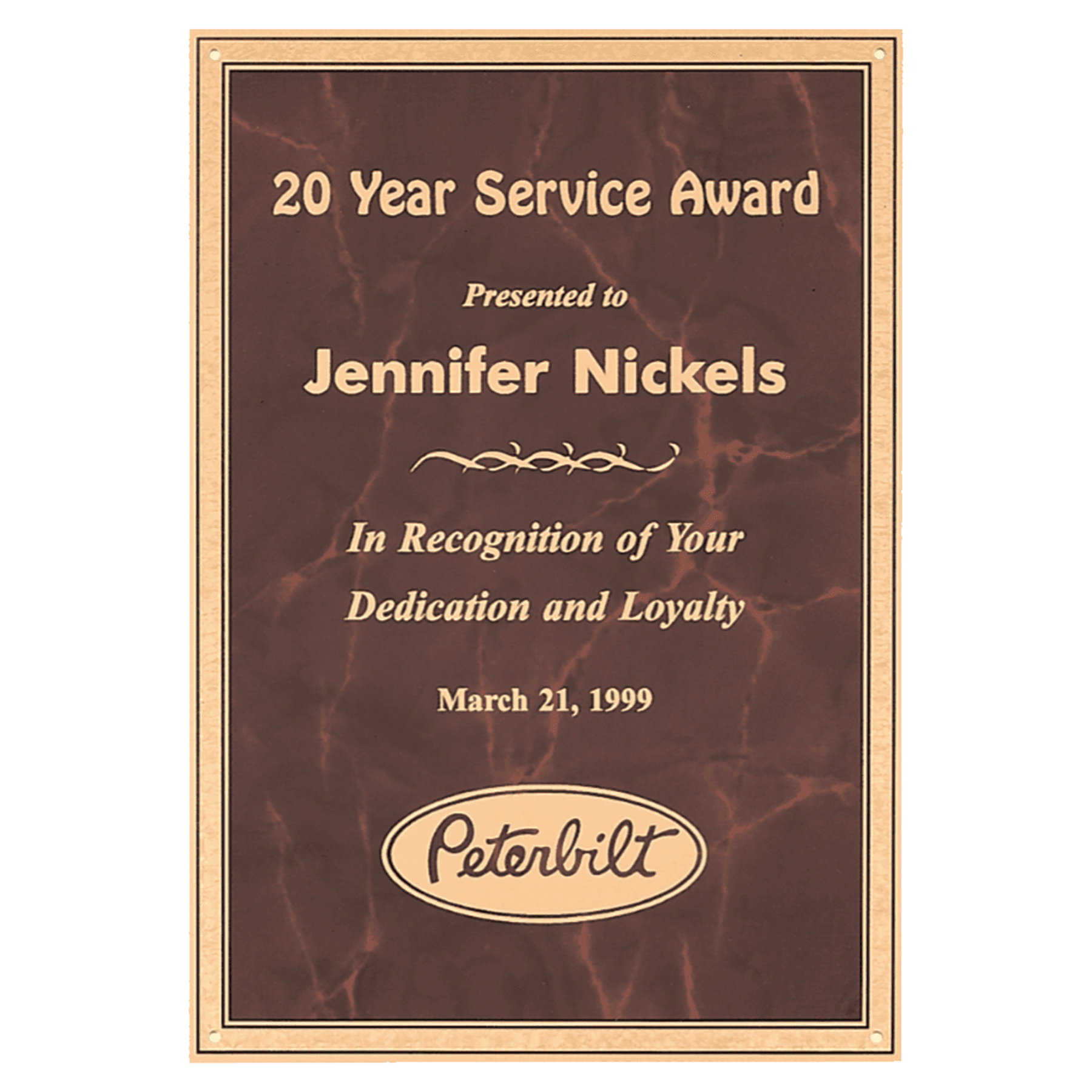 6" x 8" Brass Plated Steel Ruby Marble Plate with Gold Florentine Border and Four Holes