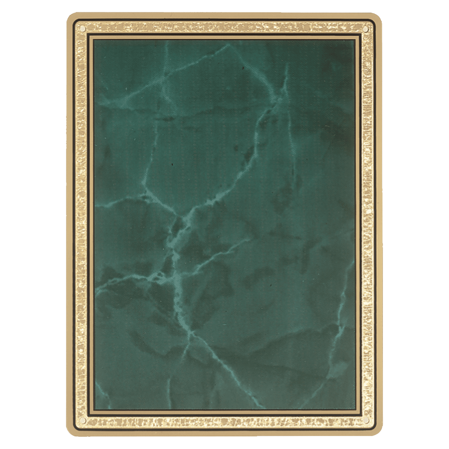 8 3/8" x 10 7/8" Emerald Marble Brass Plated Steel Plate with Round Corners, Gold Florentine Border and Four Holes