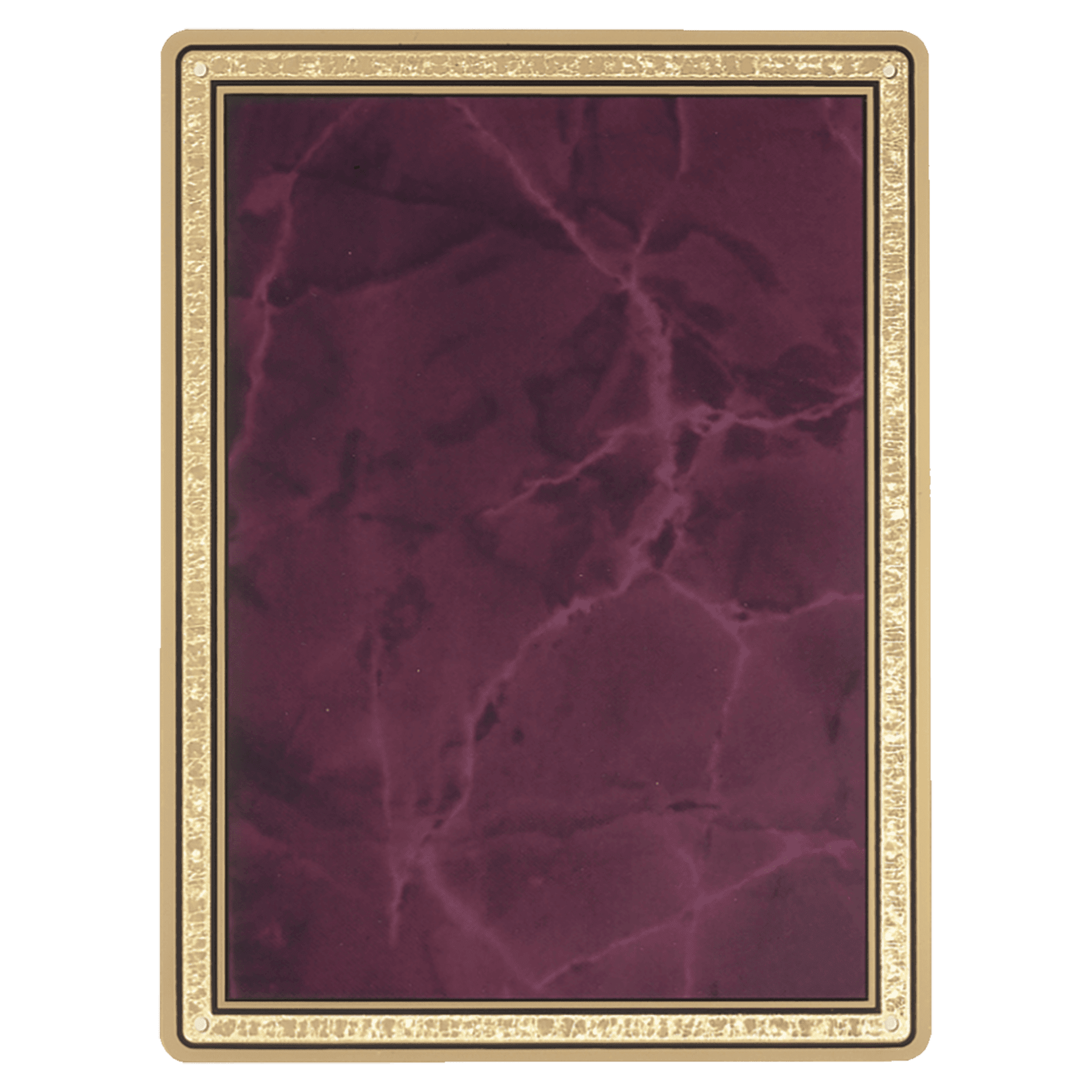 5 7/8" x 7 7/8" Ruby Marble Brass Plated Steel Plate with Rounded Corners, Gold Florentine Border and Four Holes