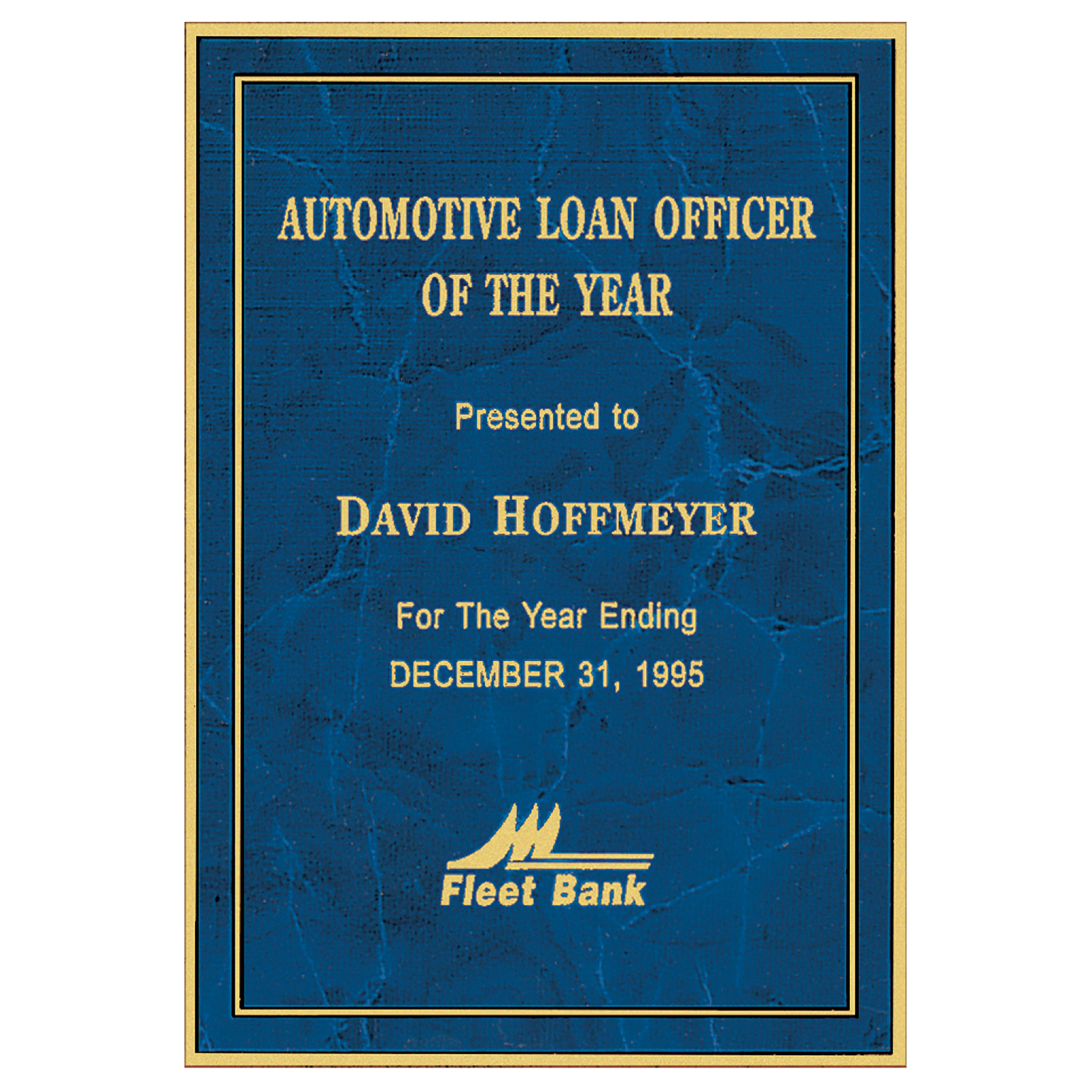 6" x 8" Laser Engravable Brass Plated Steel Sapphire Marble Plate with Gold Border and Four Holes