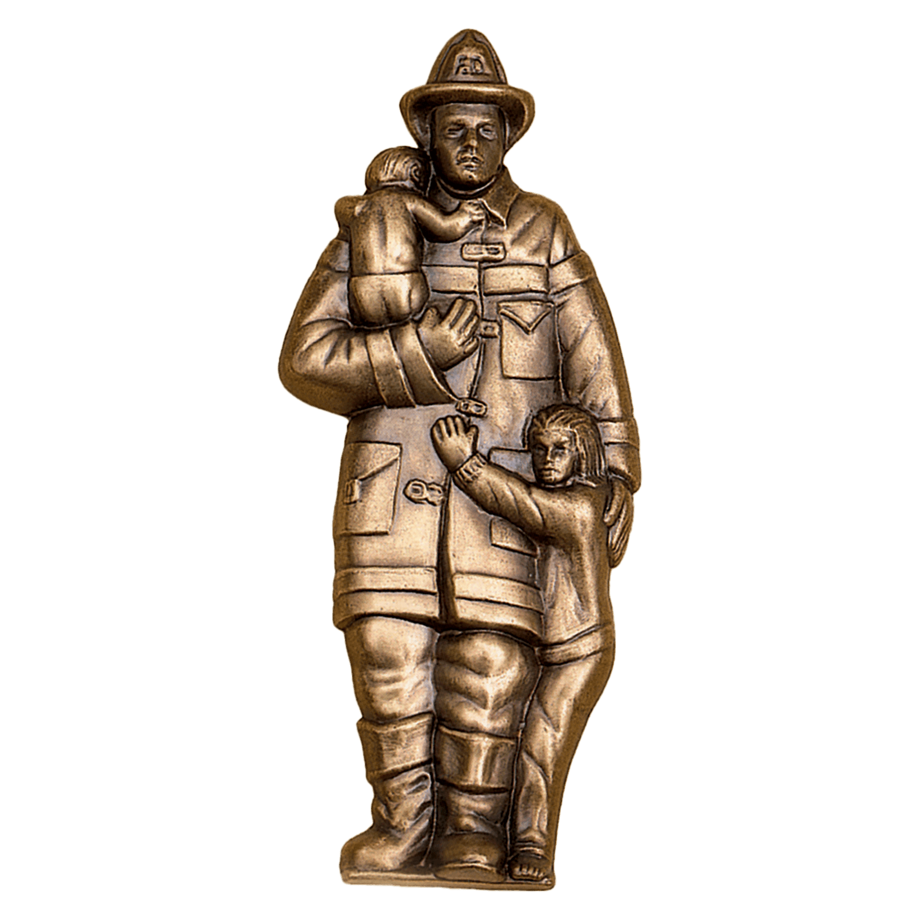 3 1/4" x 7 1/4" Antique Bronze Fireman with Children