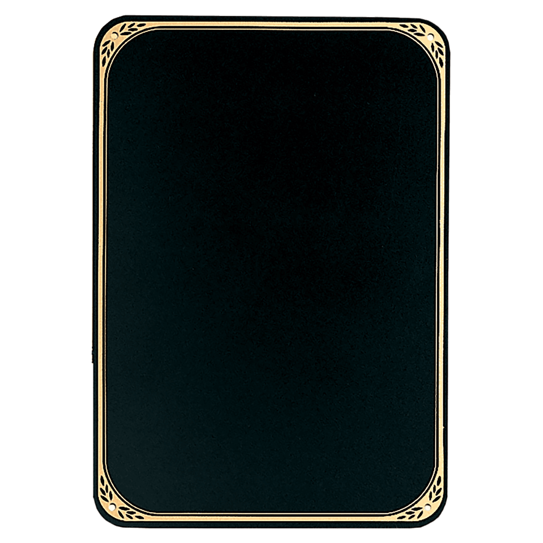 5 1/4" x  6 1/4" Black Brass Plate with Four Holes, Rounded Corners and Gold Border