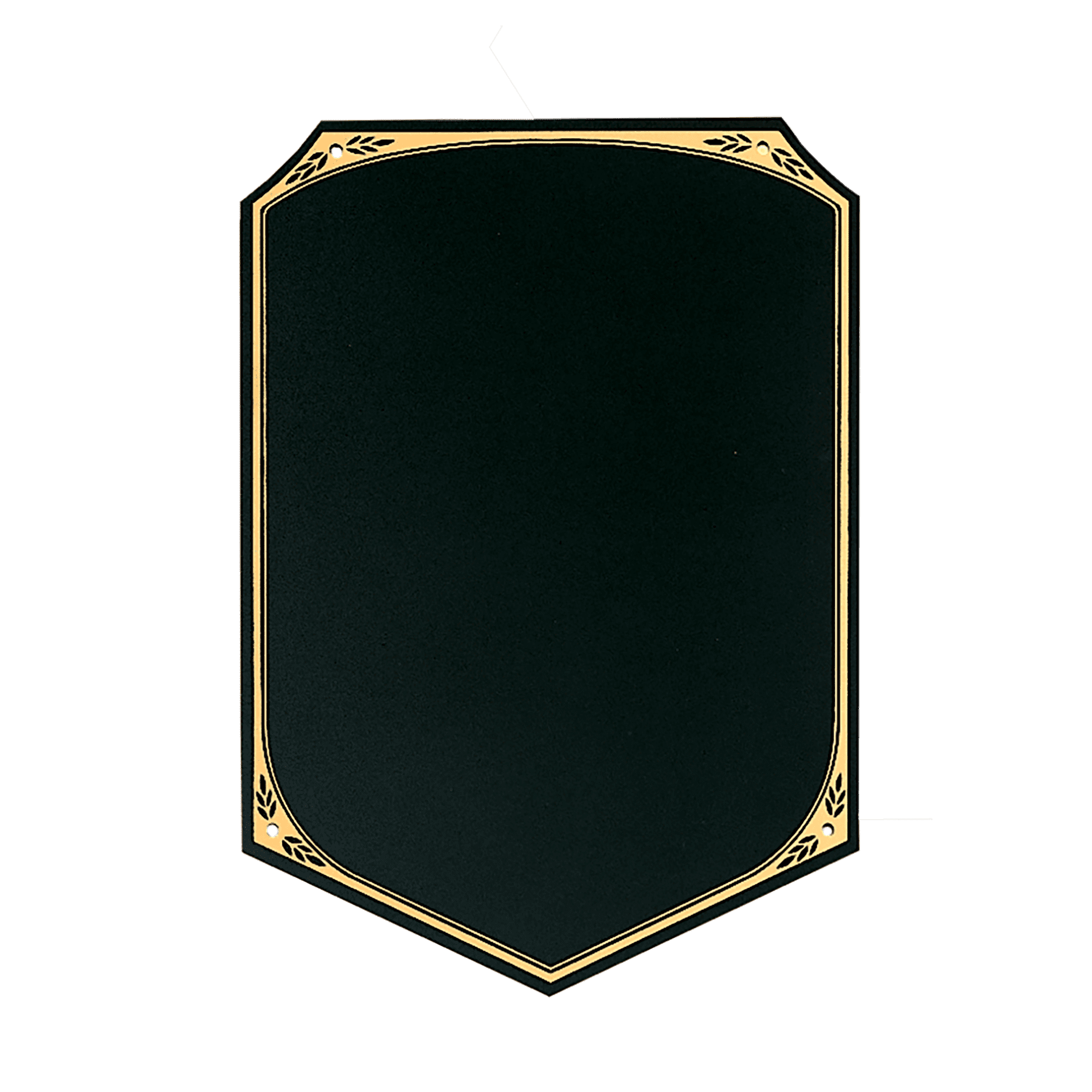 5 1/4" x  6 1/4" Black Brass Plate with Pointed Bottom, Gold Florentine Border and 4 Holes   (Fits P1646)
