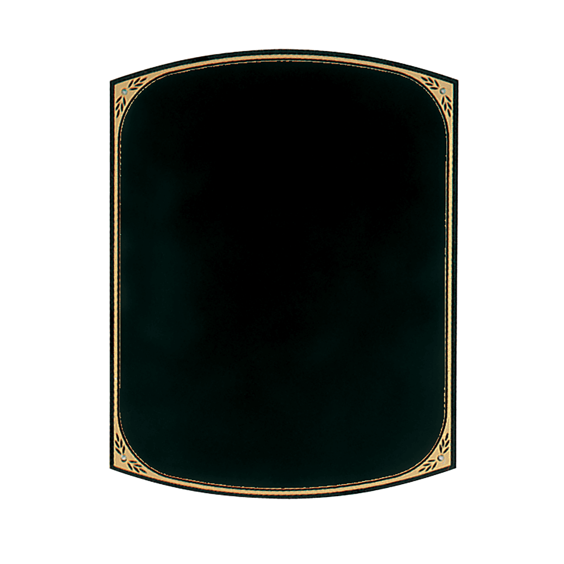 6 1/4" x 8 1/8" Black Brass Plate with Rounded Top and Bottom, Gold Leaf Design Florentine Border and Four Holes (Fits P1802)