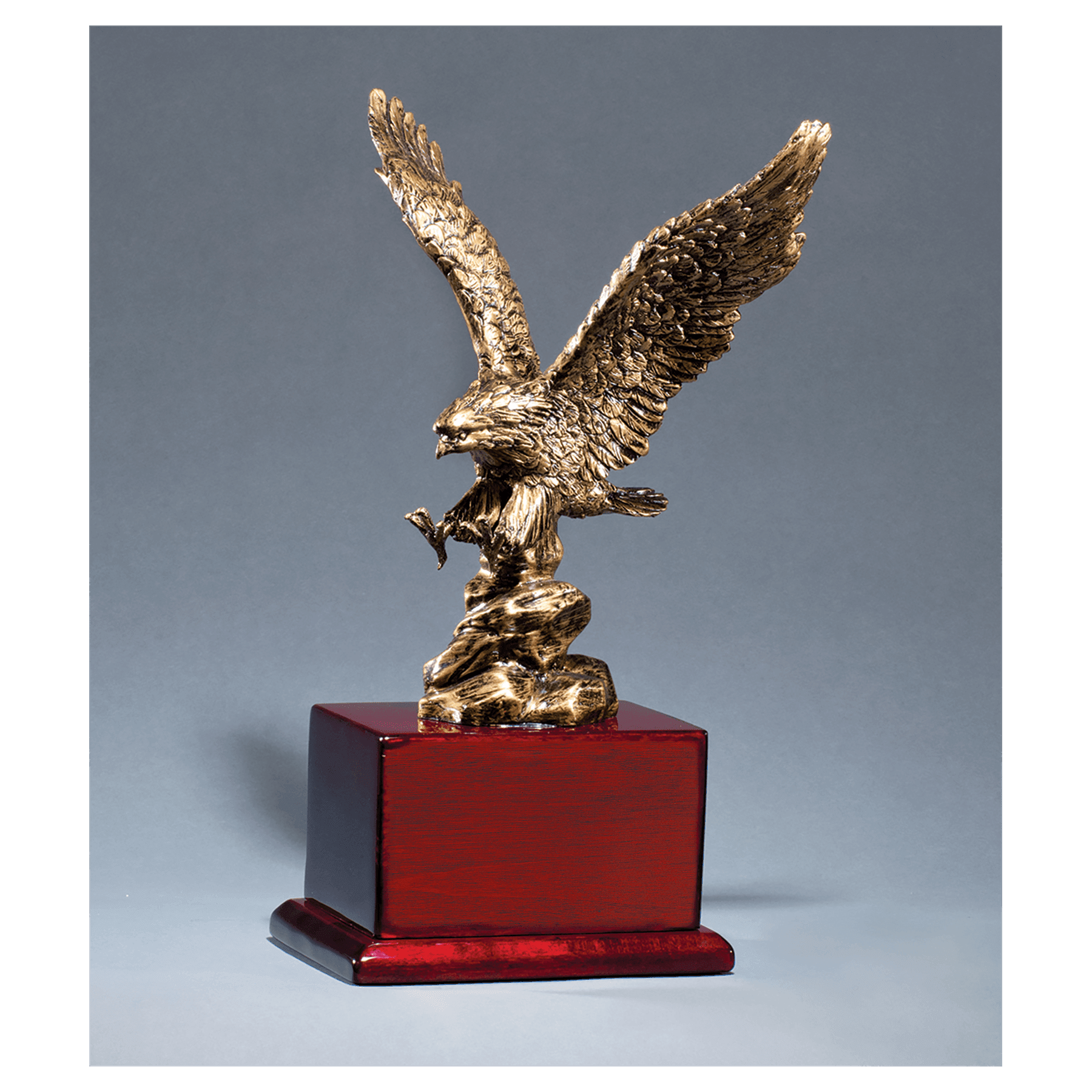Antique Bronze Finished Eagle Resin Casting on Rosewood Piano Finish Base  Black Laserable Brass Plate Not Included