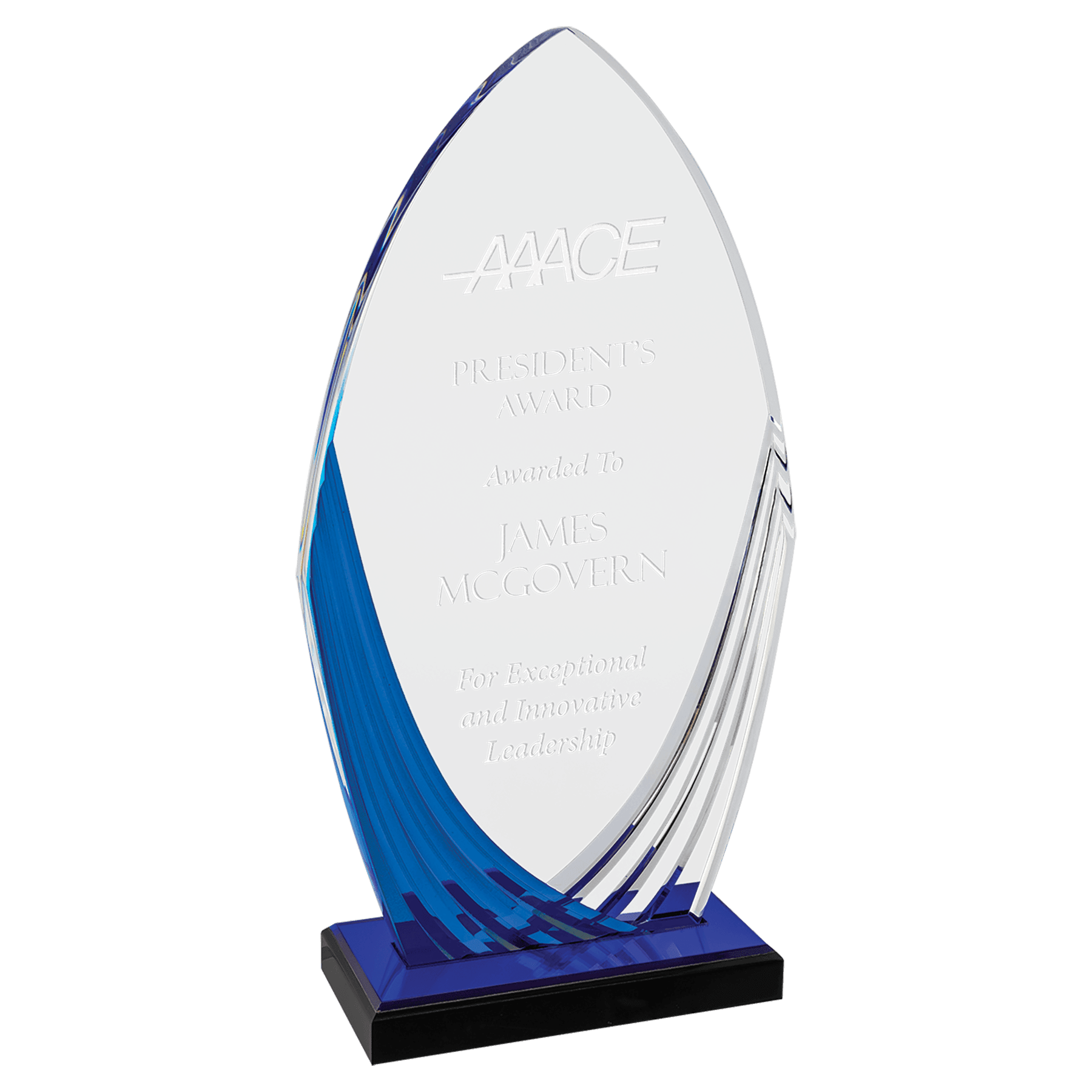 4 3/4" x 9" Tidal Series Acrylic with Printed Blue Accent and Blue Mirror-Topped Base