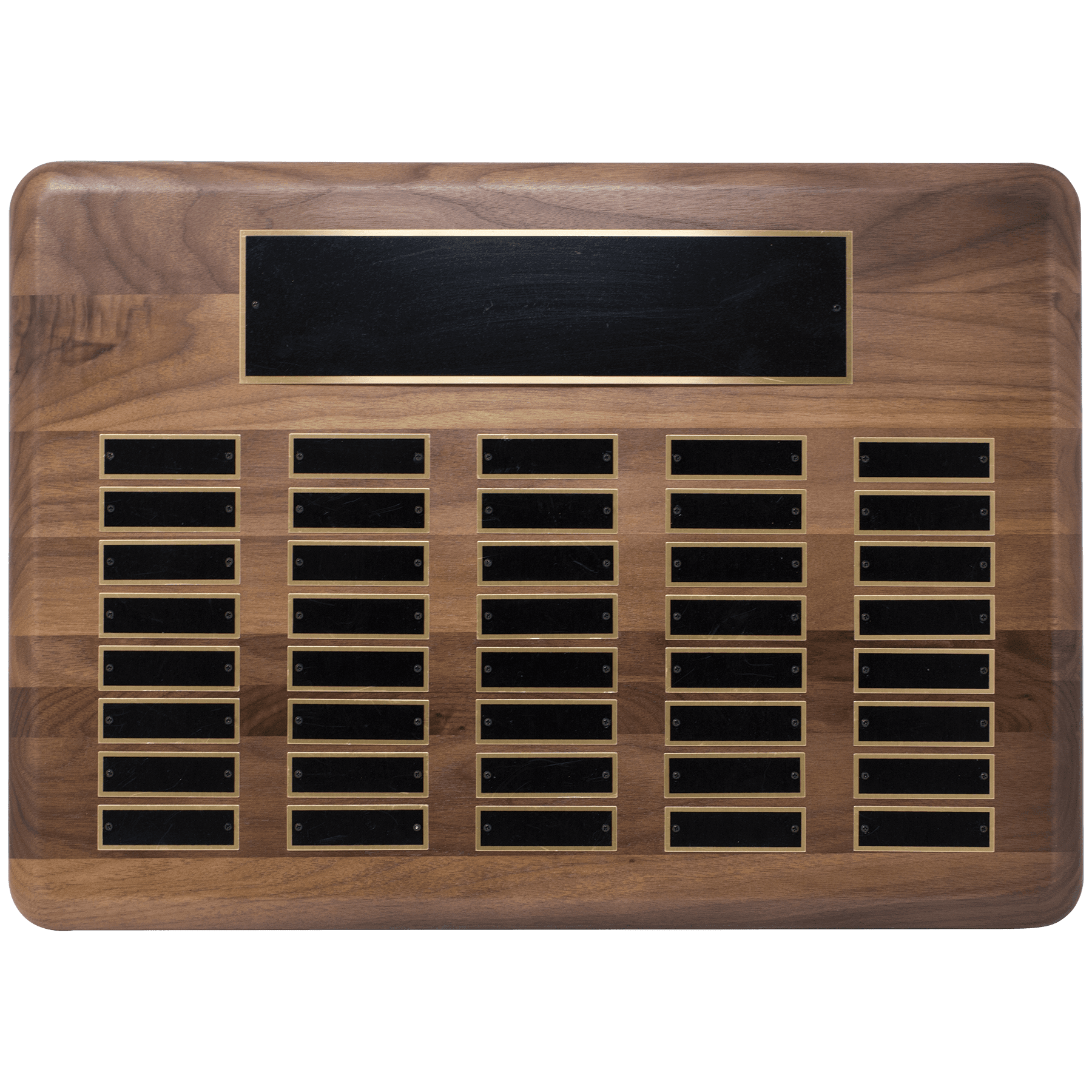 15" x 21"/Plates 7/8" x 2 3/4" American Walnut 40 Plate Perpetual Plaque with Black Brass Plated Steel Plates