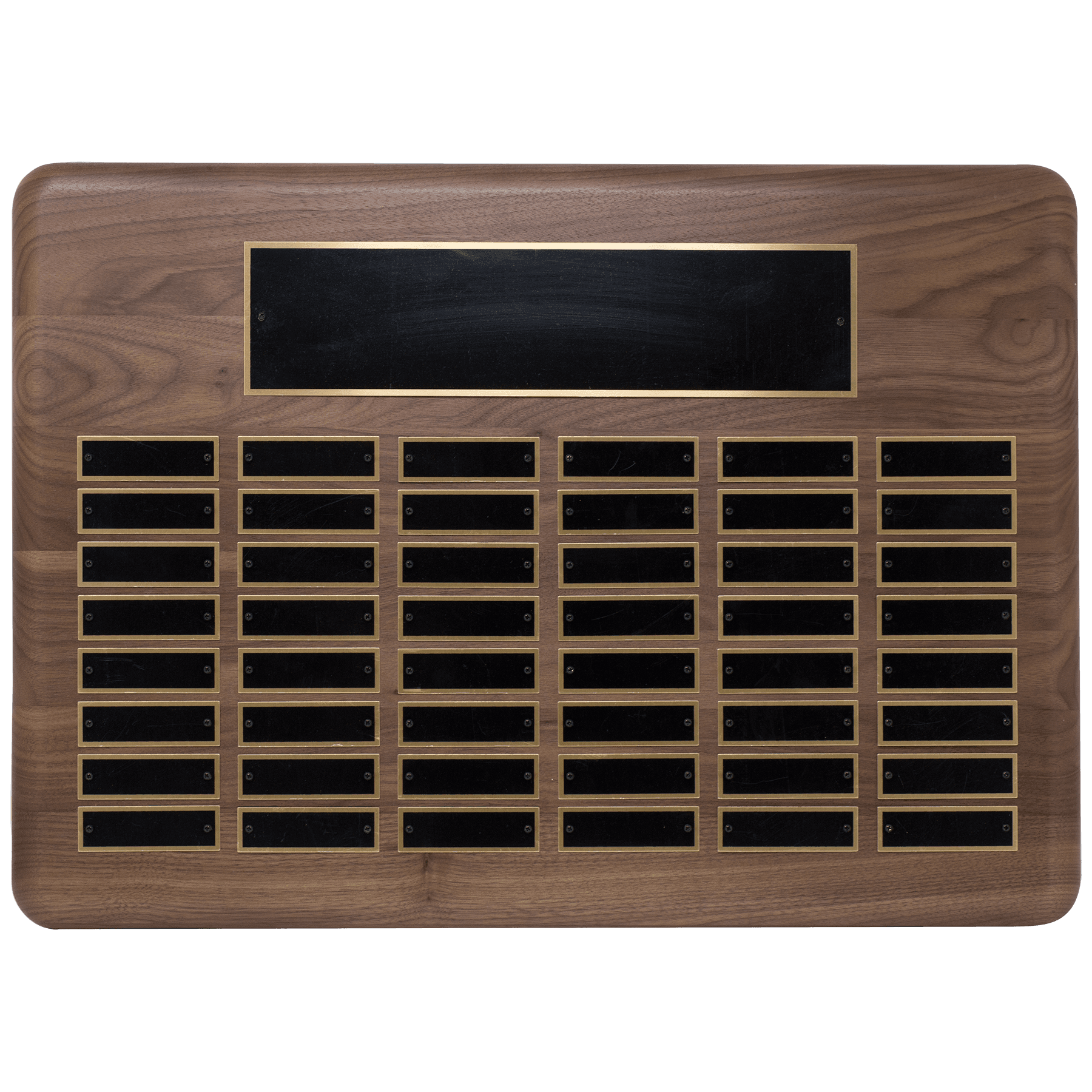 15" x 21"/Plates 7/8" x 2 3/4" American Walnut 48 Plate Perpetual Plaque with Black Brass Plated Steel Plates