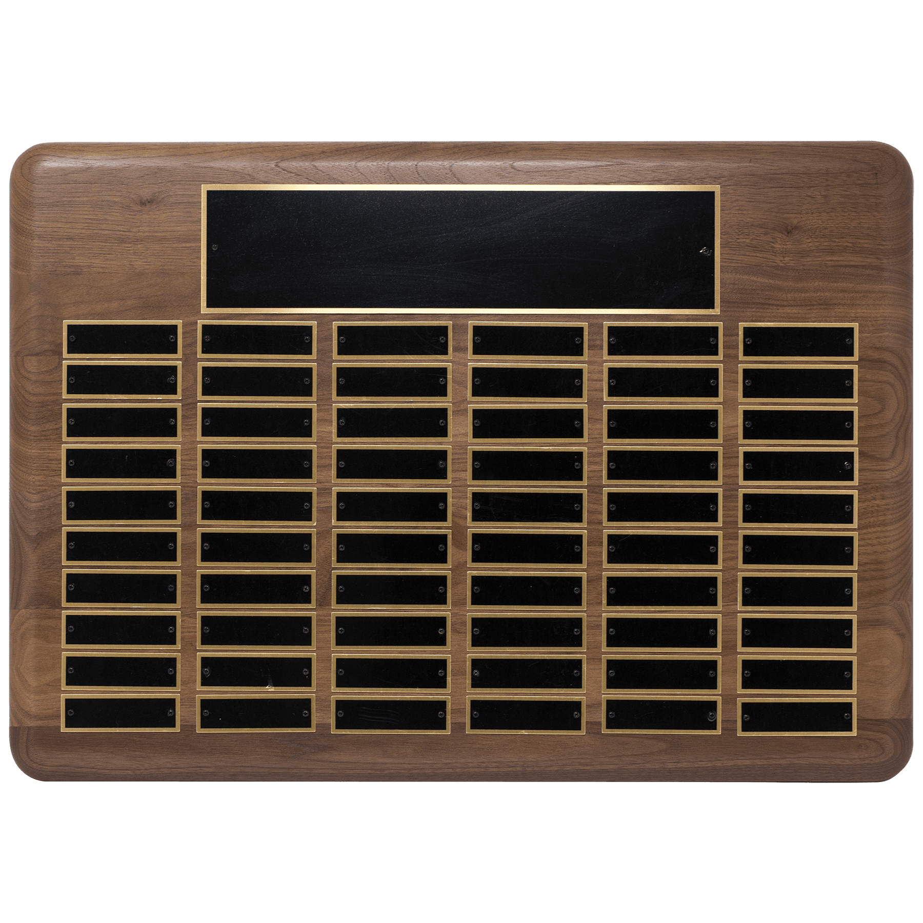 15" x 21"/Plates 7/8" x 2 3/4" American Walnut 60 Plate Perpetual Plaque with Black Brass Plated Steel Plates