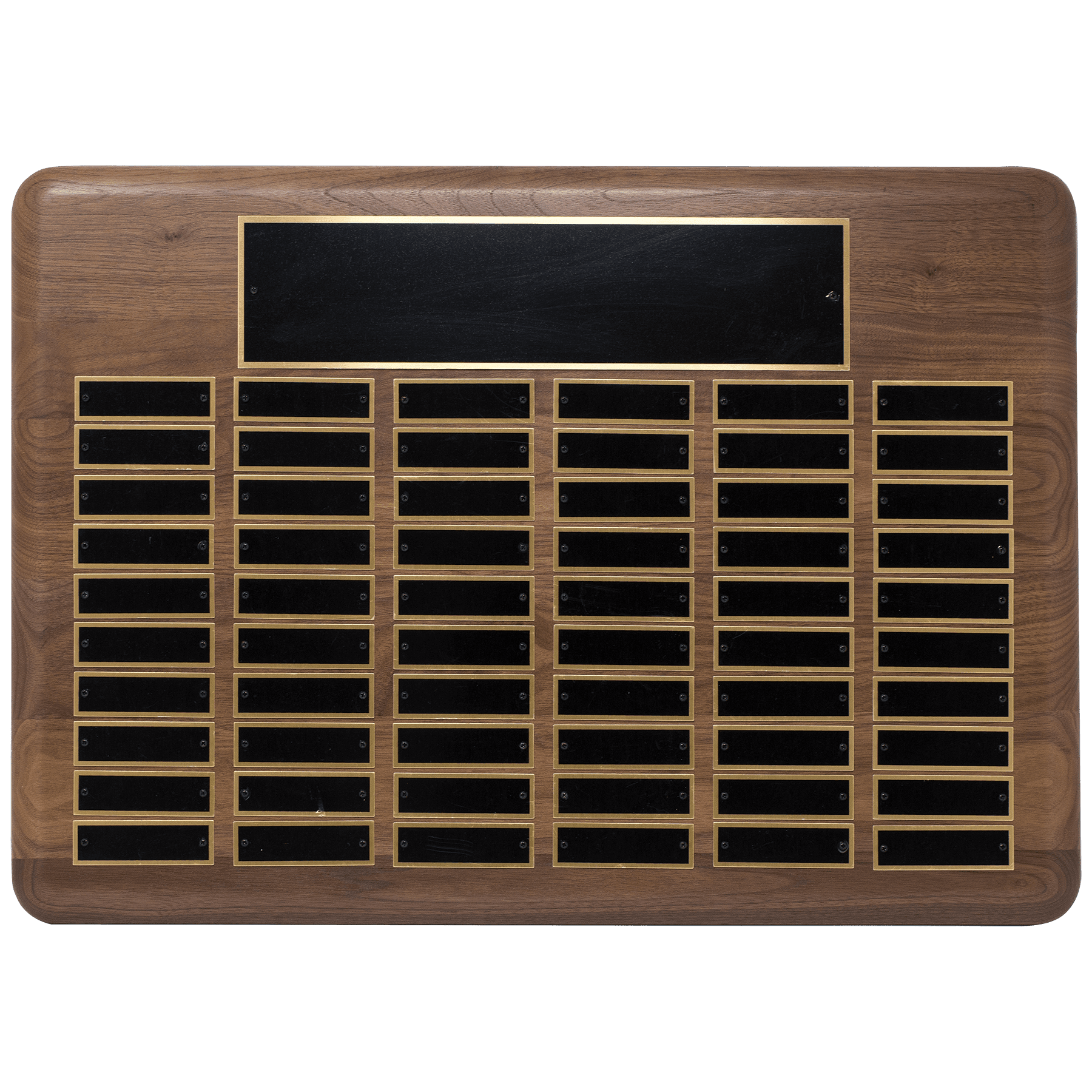 22" x 30"/Plates 7/8" x 2 3/4" American Walnut 96 Plate Perpetual Plaque with Black Brass Plated Steel Plates