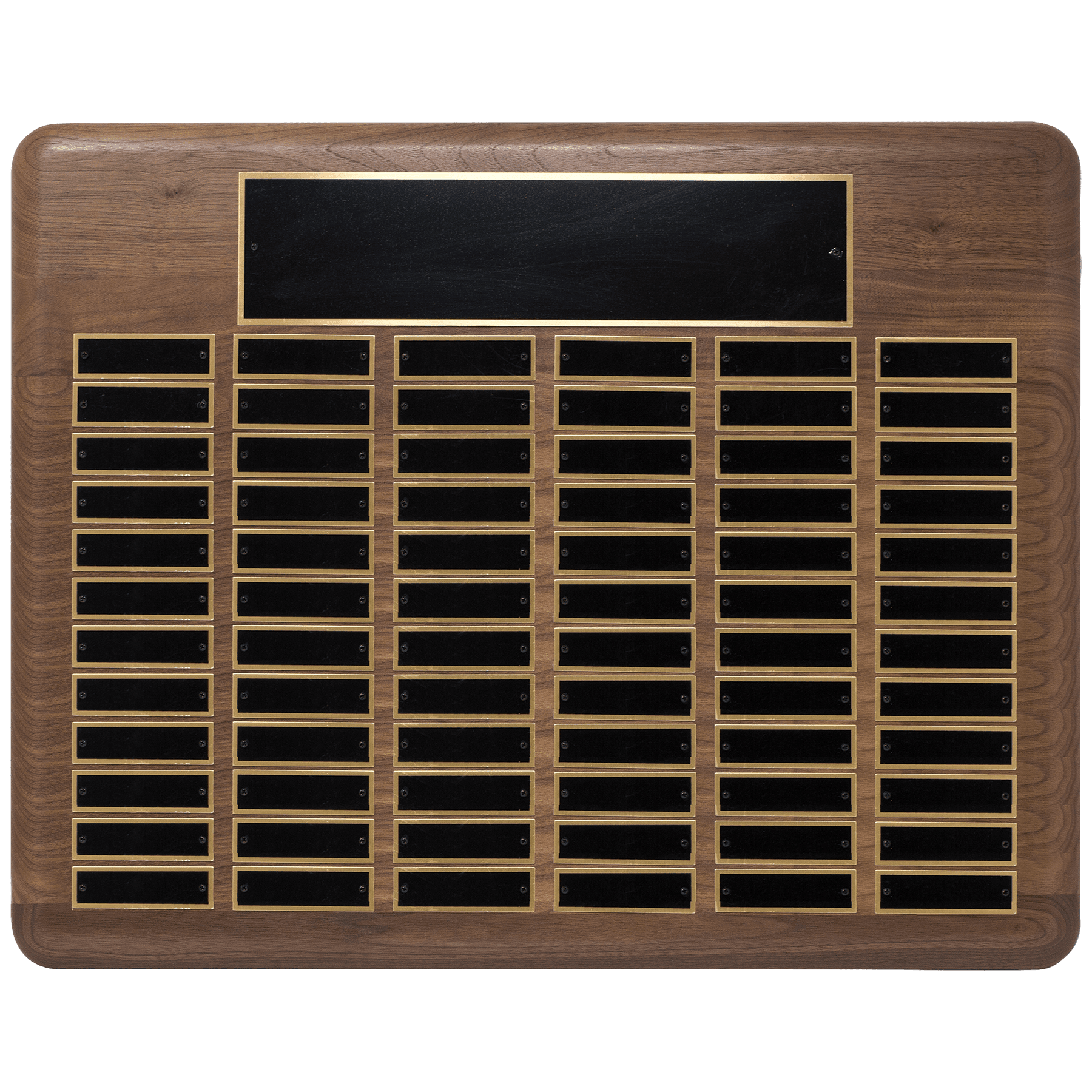 22" x 30"/Plates 7/8" x 2 3/4" American Walnut 80 Plate Perpetual Plaque with Black Brass Plated Steel Plates