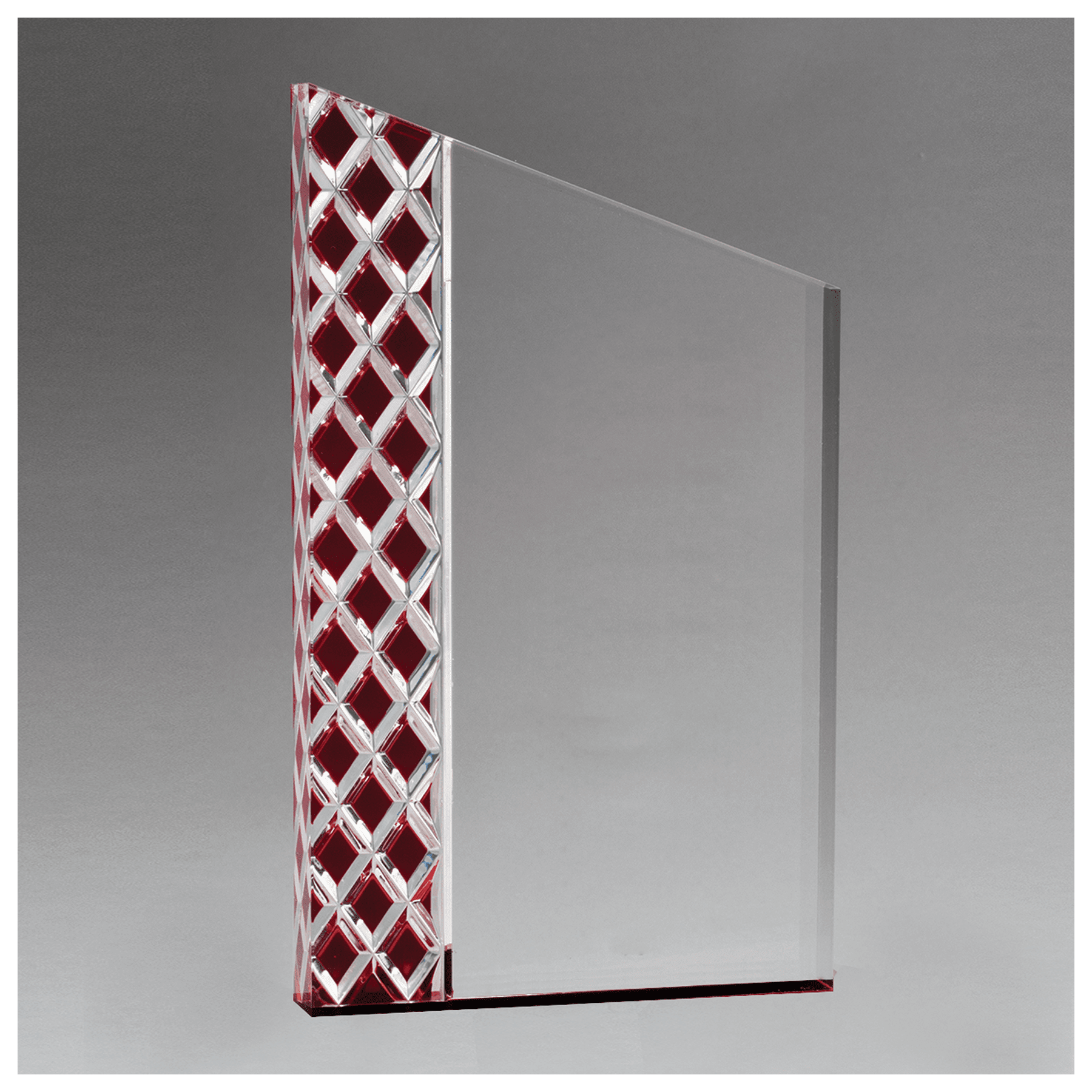 5 1/2" x 8 1/4" Zenith Series Clear Acrylic with Lattice Pattern and Red Metallic Accent-Upright Only
