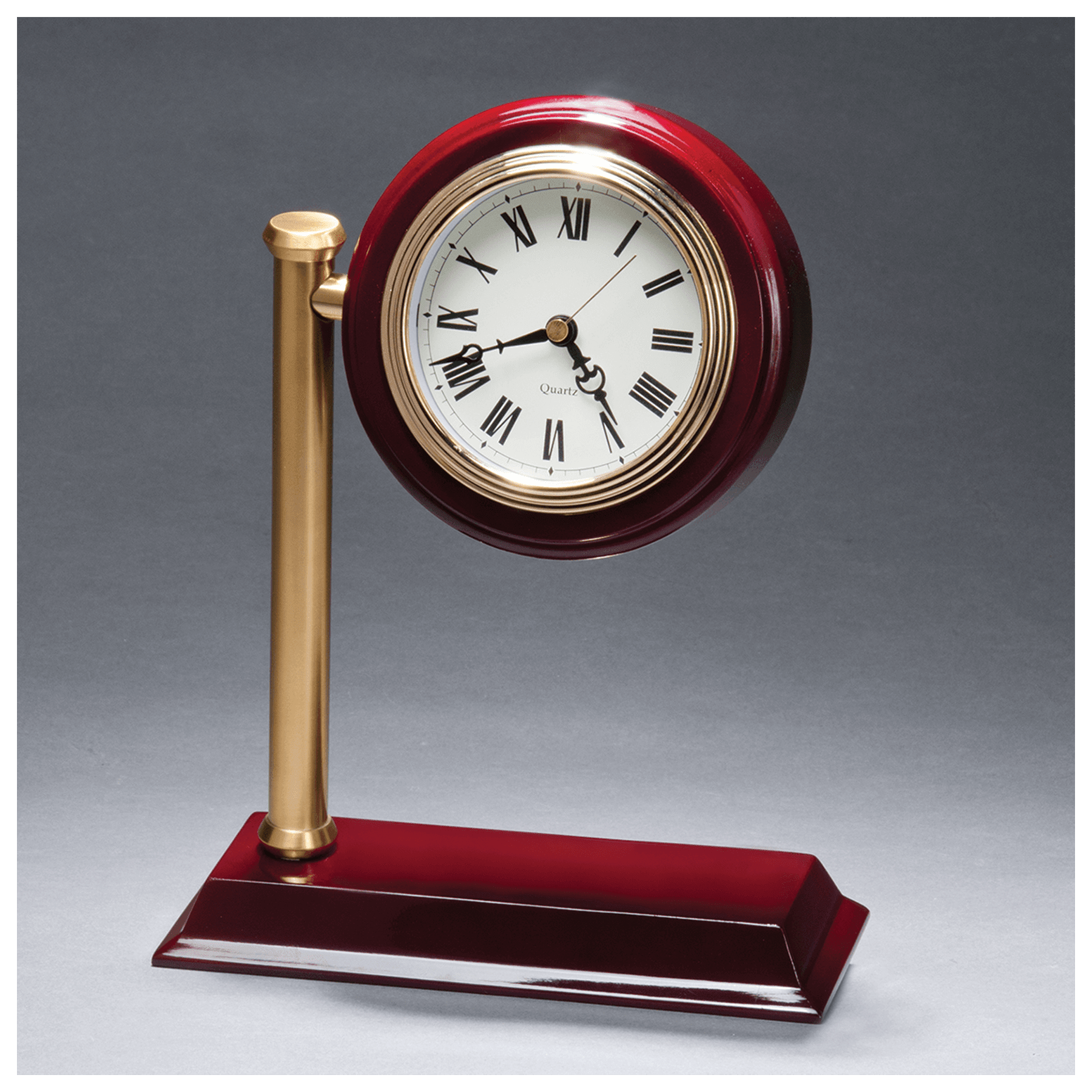 7" x 9" Rail Station Style Desk Clock on Rosewood Finish High Gloss Base, Plate Not Included