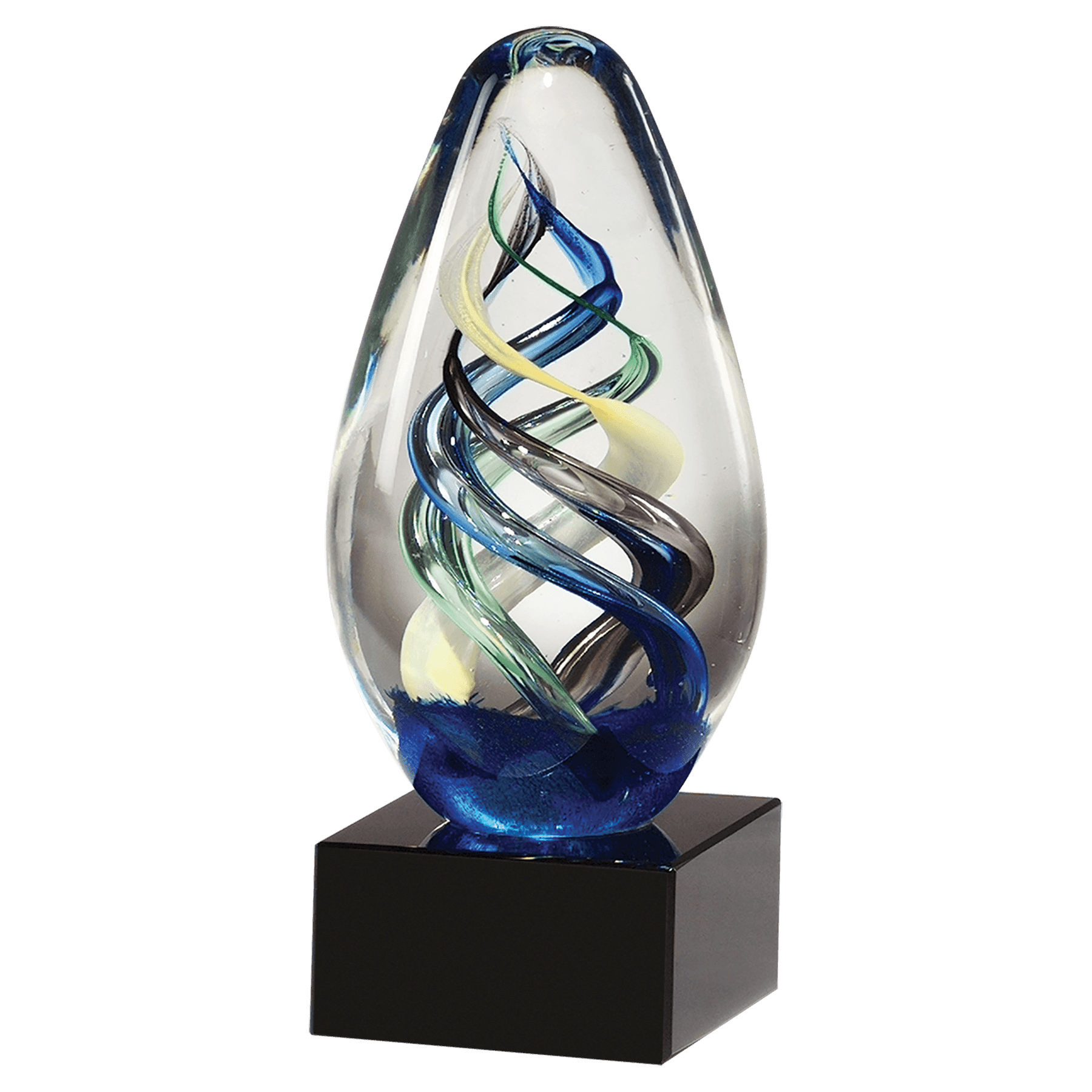 7 1/8" Egg Shaped Colored Art Glass on Black Glass Base-No Plate