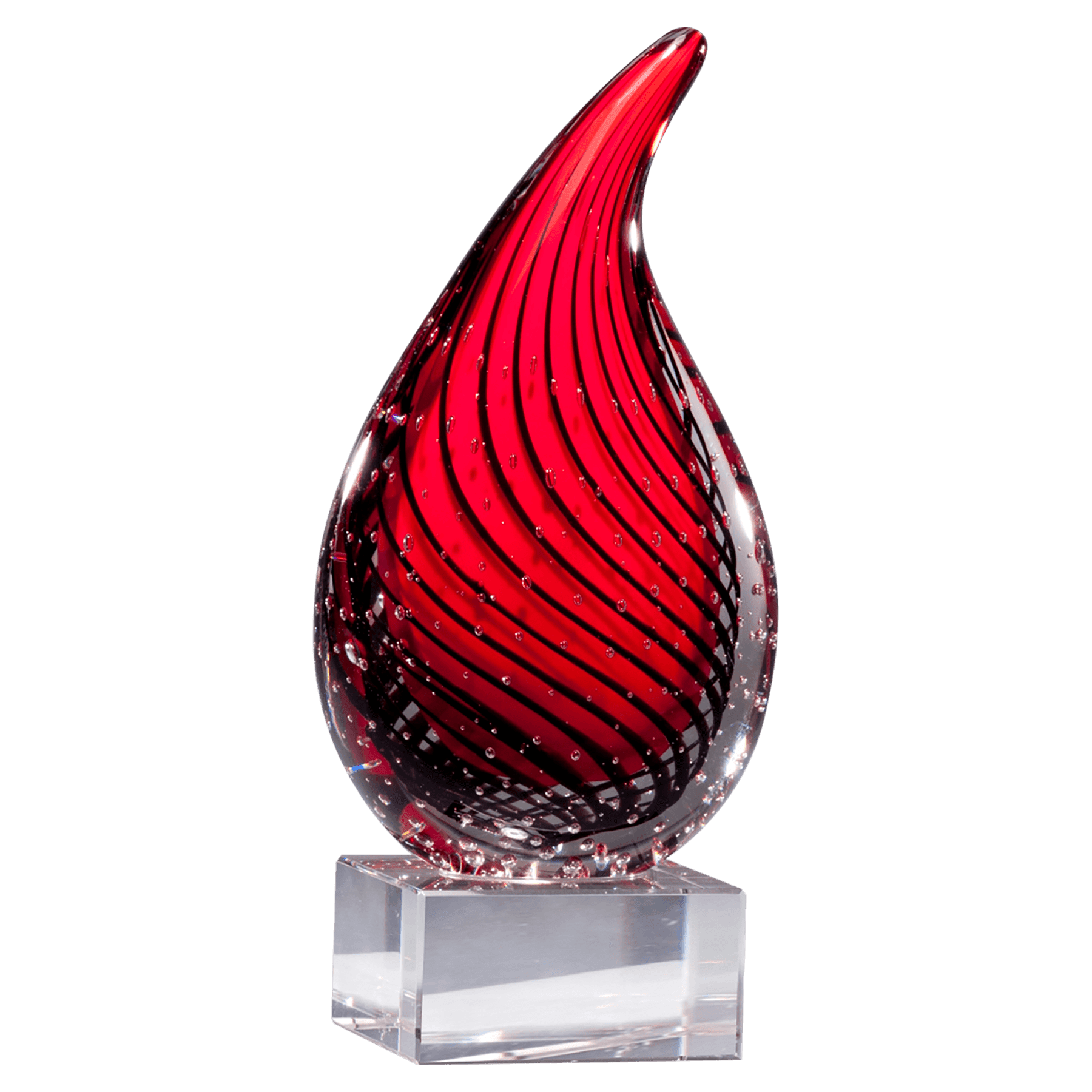 7 1/2" Red Teardrop Art Glass on Clear Glass Base-No Plate