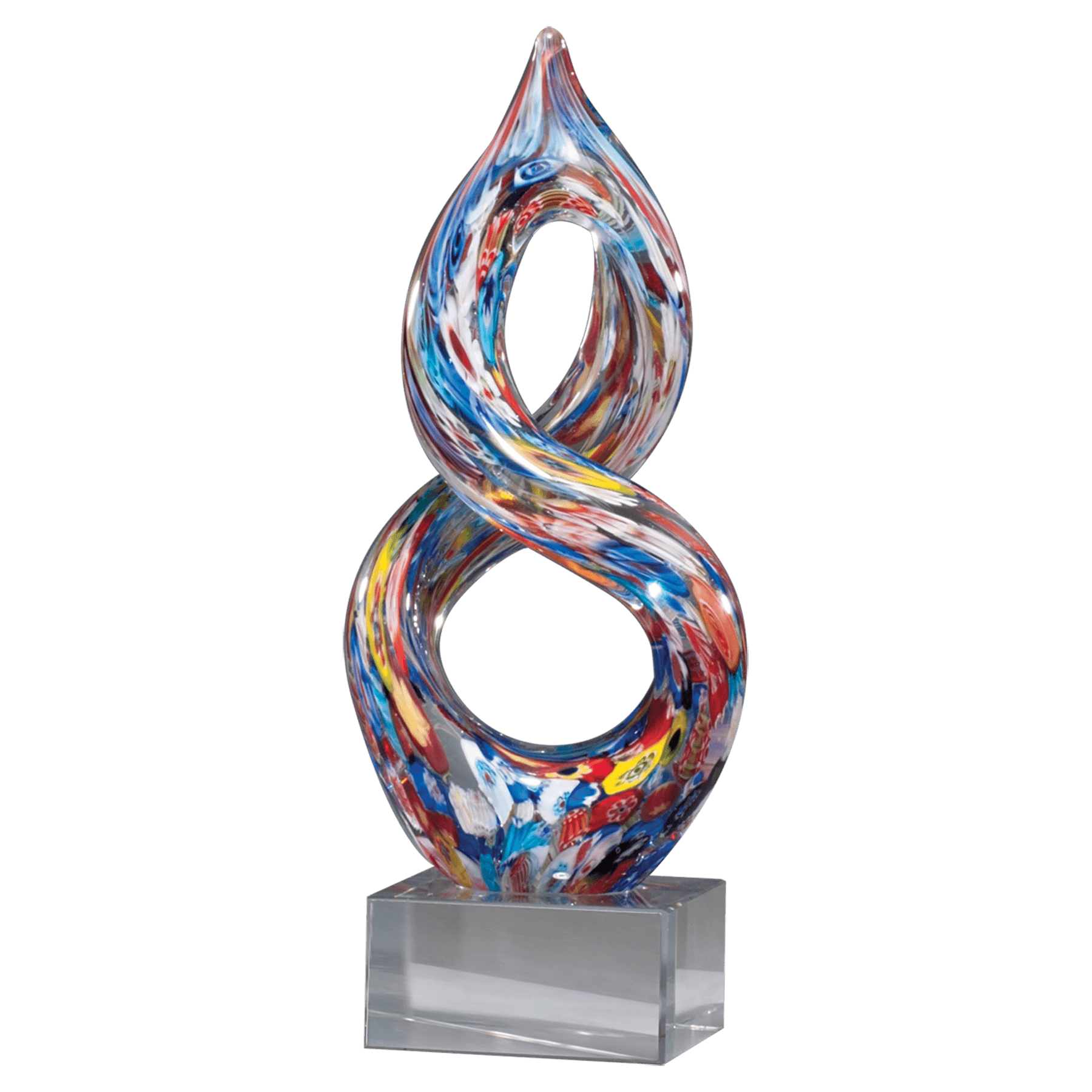 10" Helix Multi-Color Art Glass on Clear Glass Base-No Plate