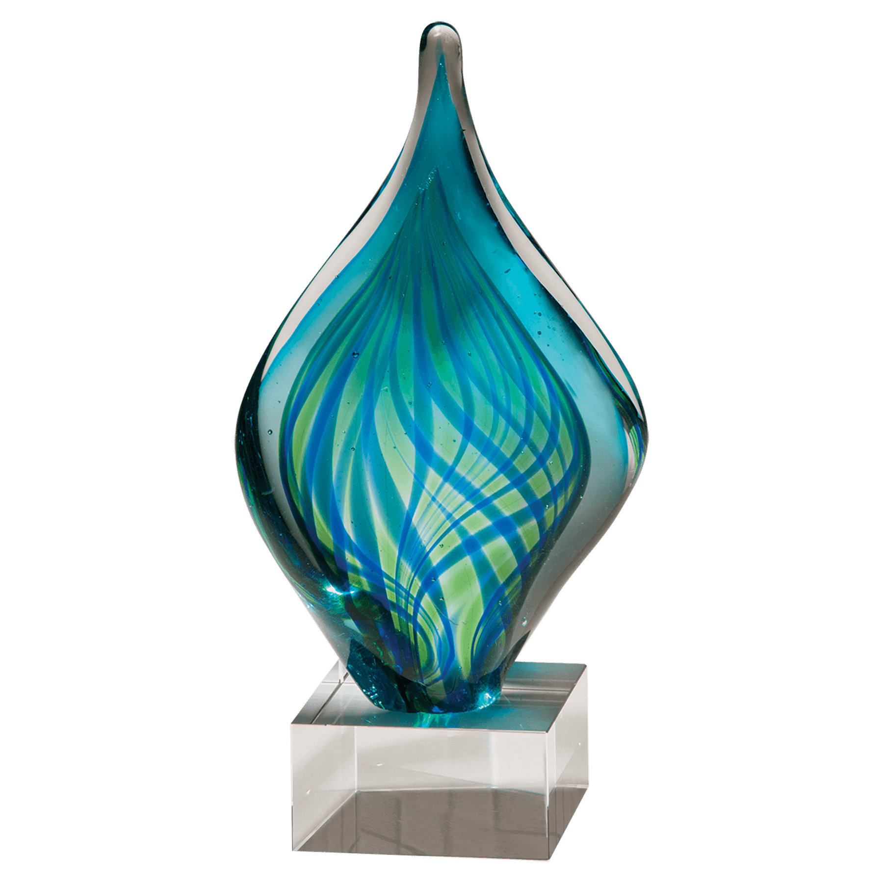 8 3/4" Blue and Green Twist Art Glass on Clear Glass Base-No Plate
