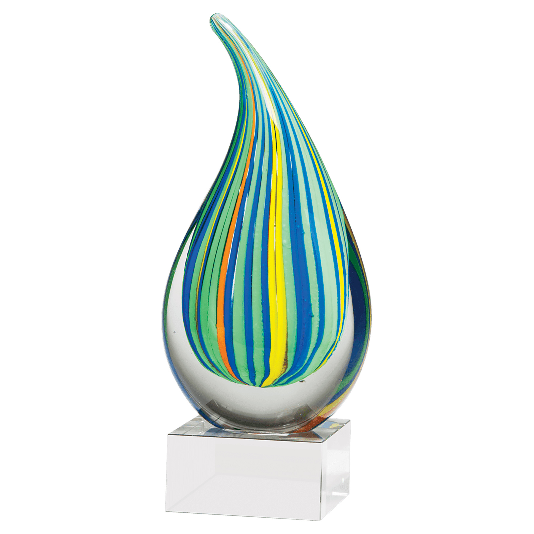 8 1/4" Multi-Colored Teardrop Art Glass on Clear Glass Base-No Plate