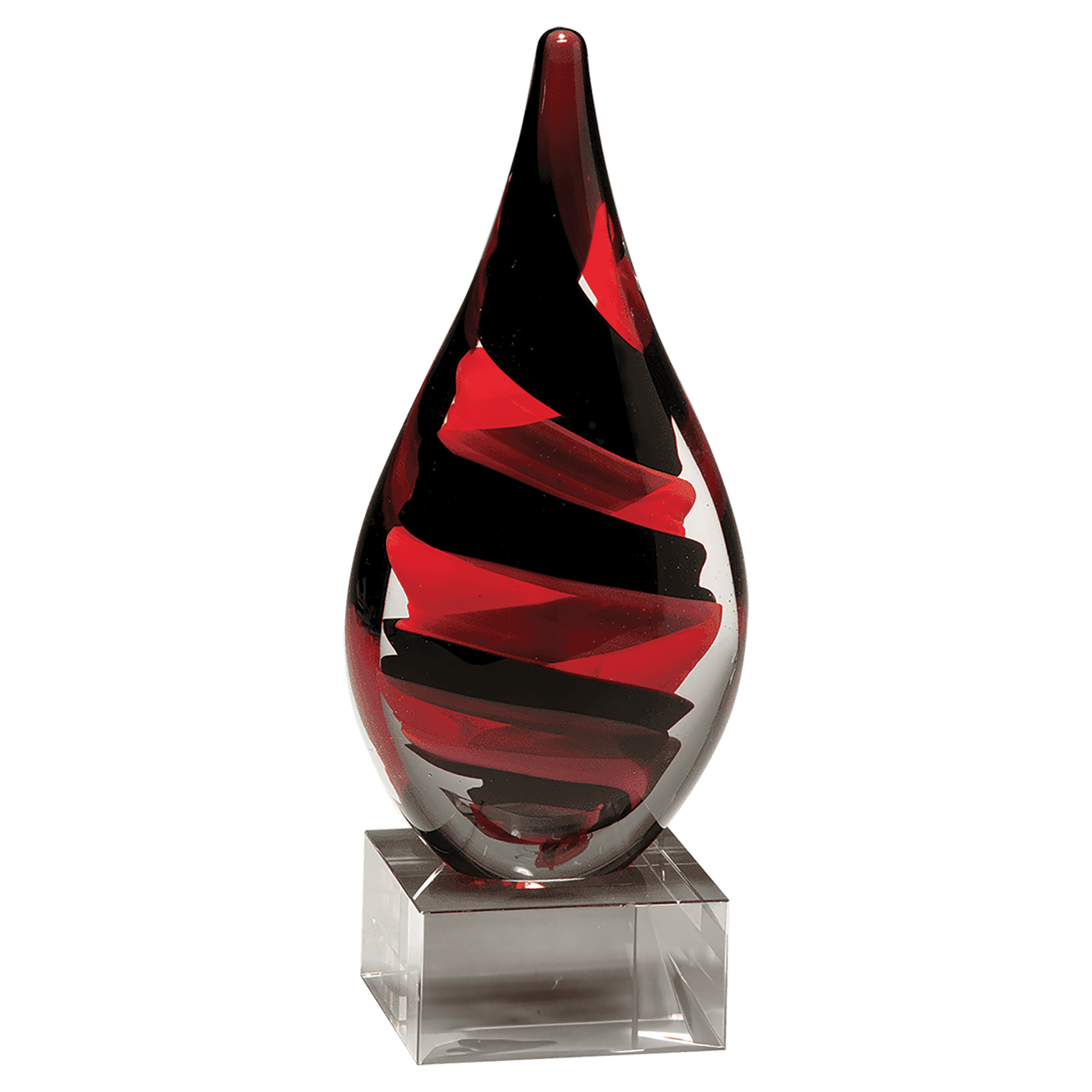 8" Black and Red Helix Teardrop on Clear Glass Base-No Plate