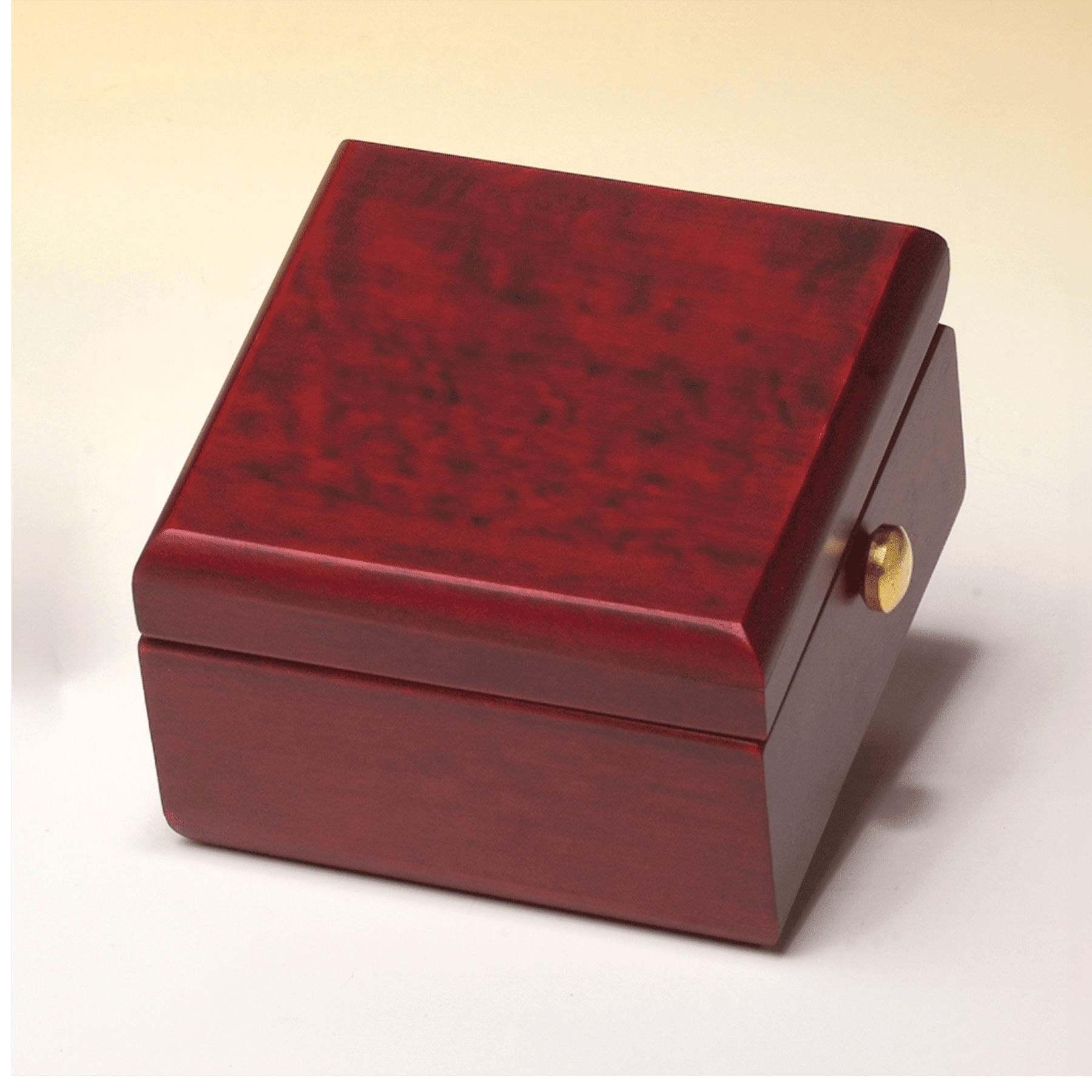 3 1/2" x 3 1/2" Hand Rubbed Mahogany Finish Box Clock, Metal Goldtone Knobs and Velour Lined Lid-Plate Not Included