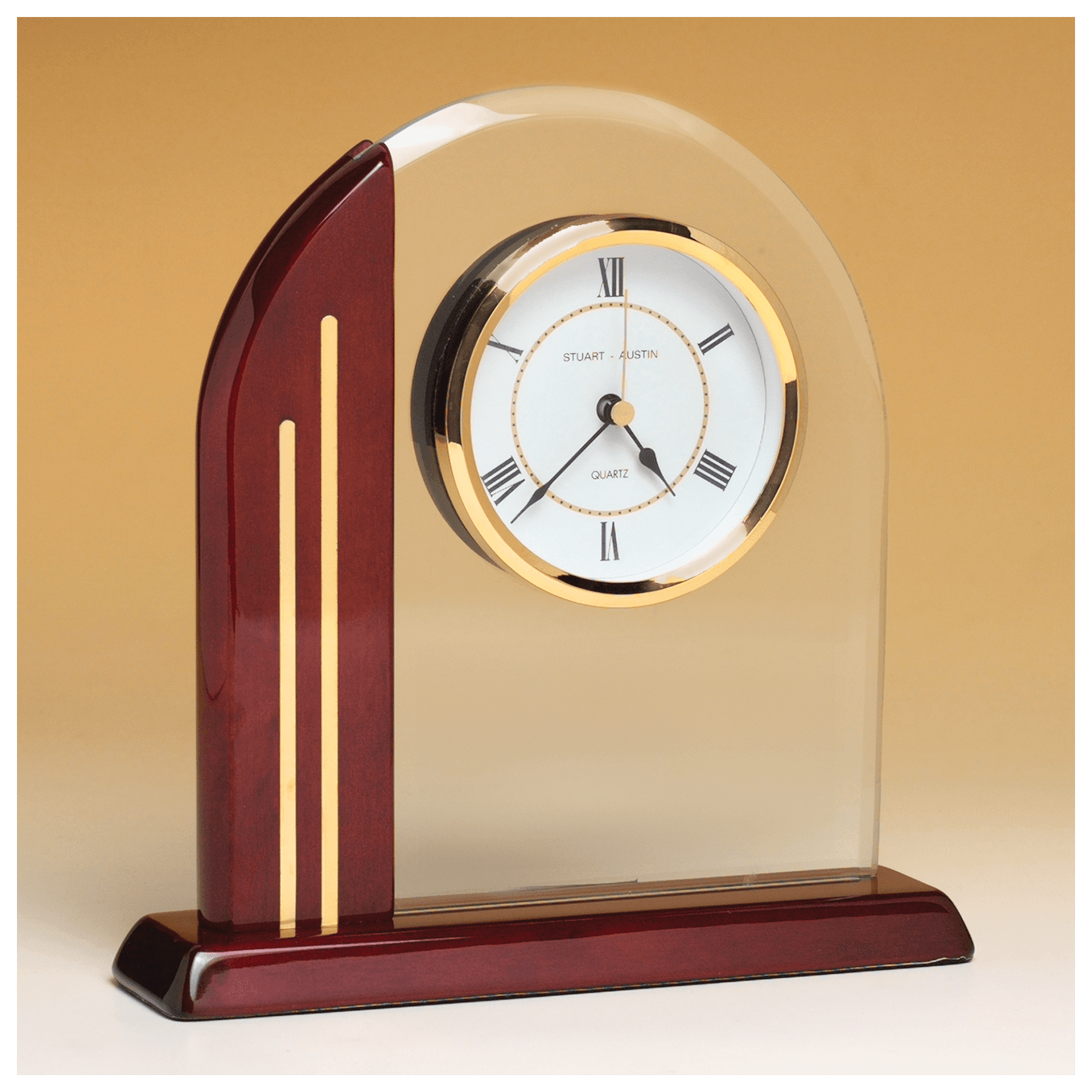 7 1/2" x 7 7/8" Arch Clock with Glass Upright and Rosewood Piano Finish Post and Base-Plate Not Included